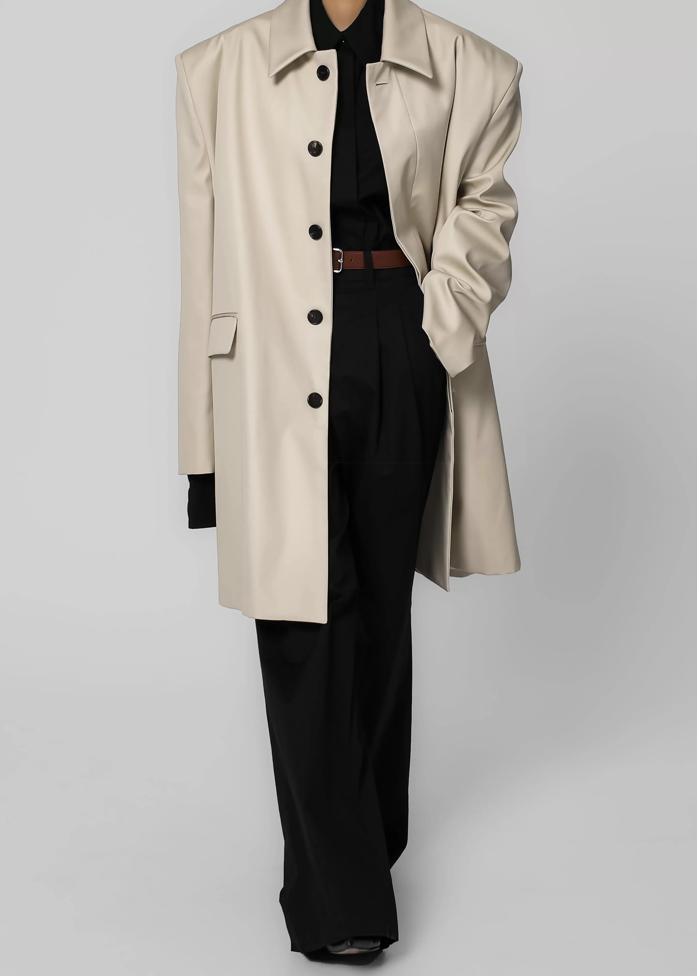 Outerwear | The Frankie Shop Ghent Padded Shoulder Trench Beige