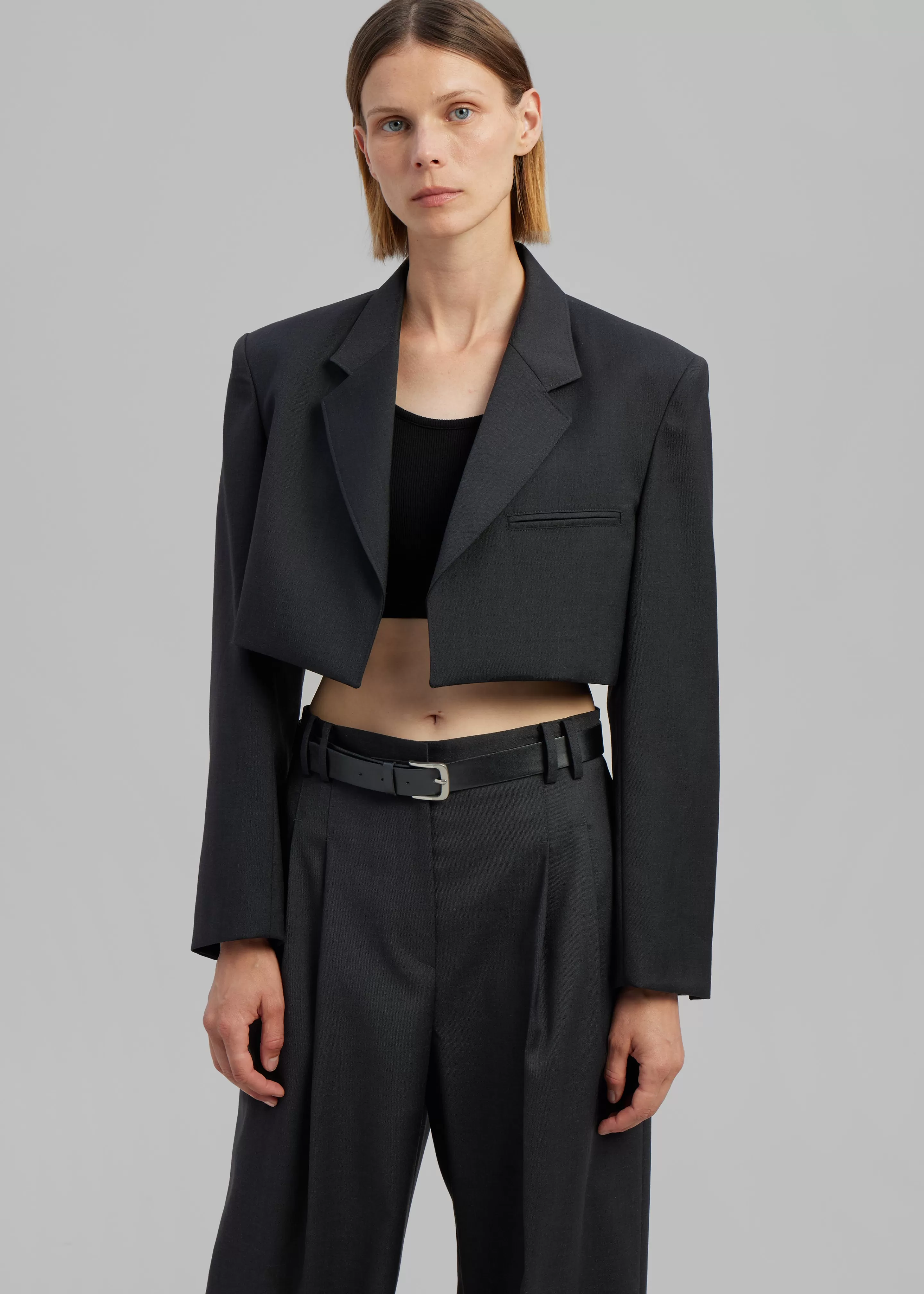 Outerwear | The Frankie Shop Glenn Cropped Crossover Blazer Charcoal