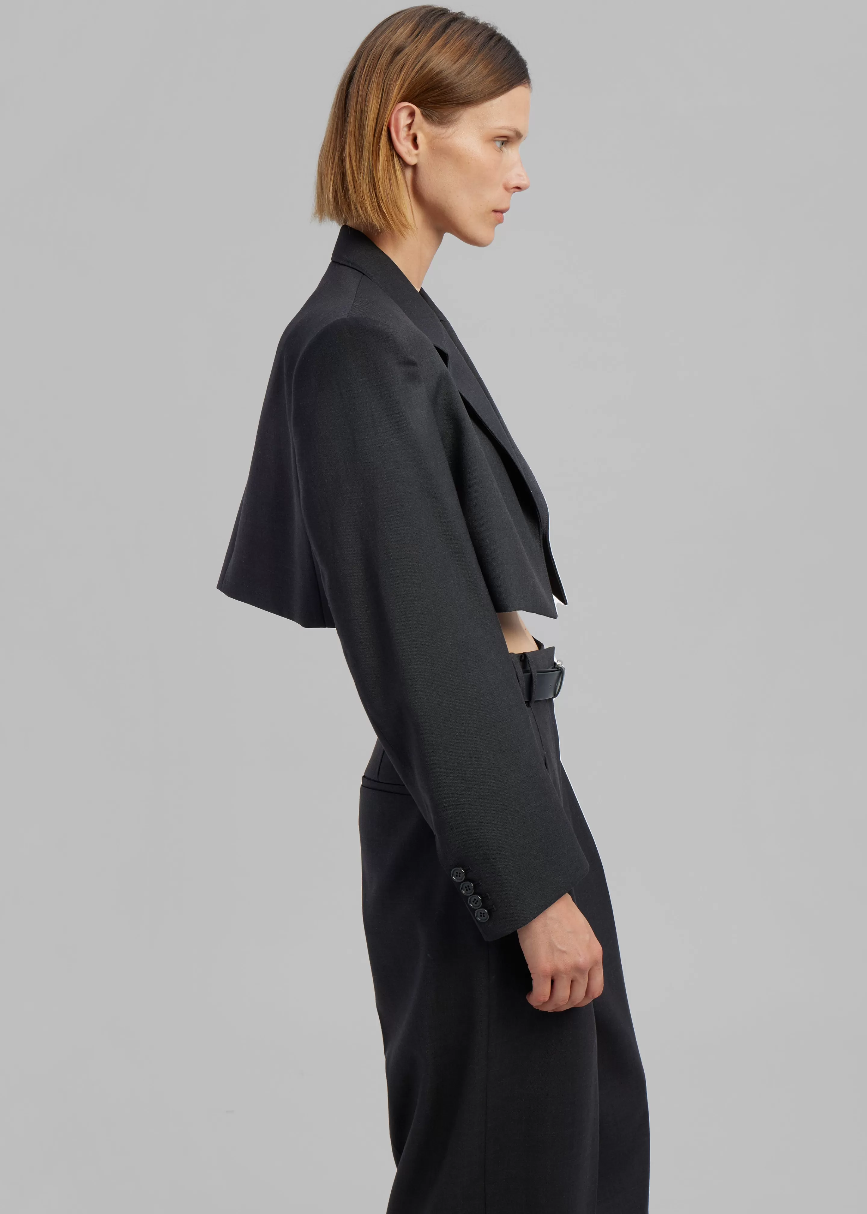 Outerwear | The Frankie Shop Glenn Cropped Crossover Blazer Charcoal