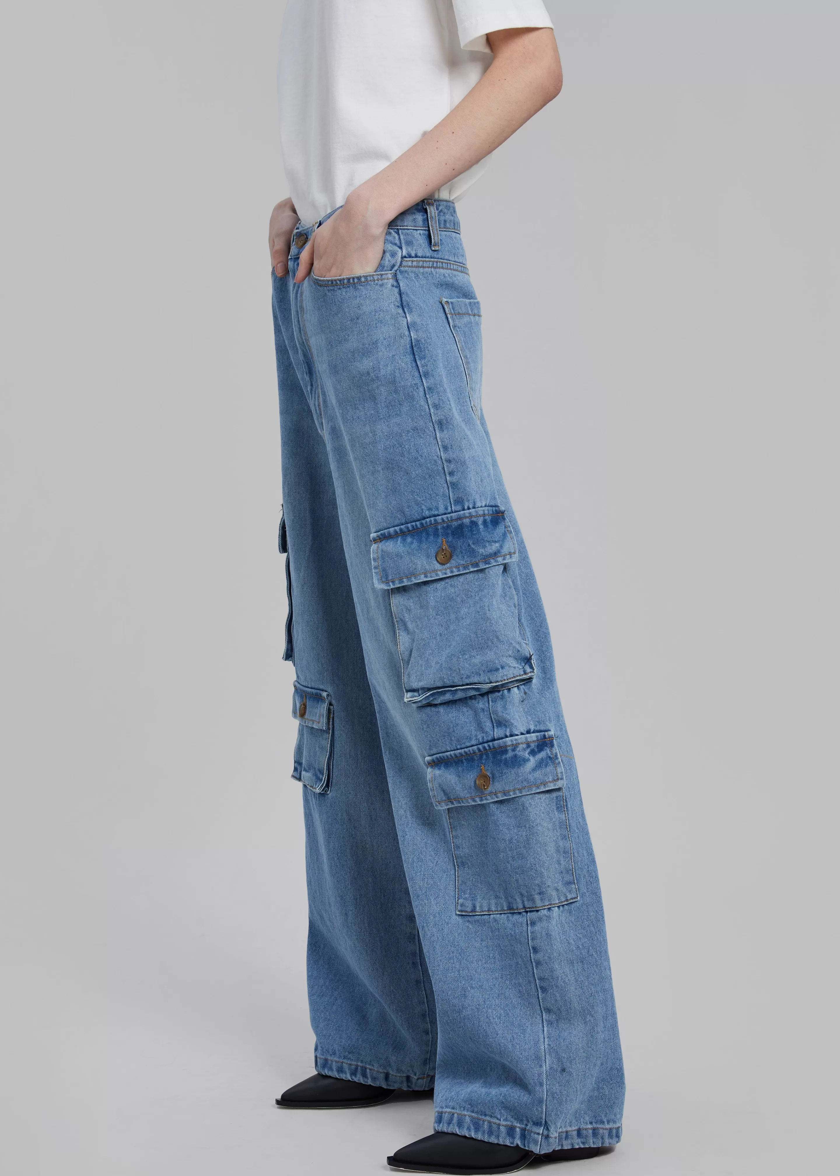 Bottoms | The Frankie Shop Hailey Denim Oversized Cargo Pants Worn Wash