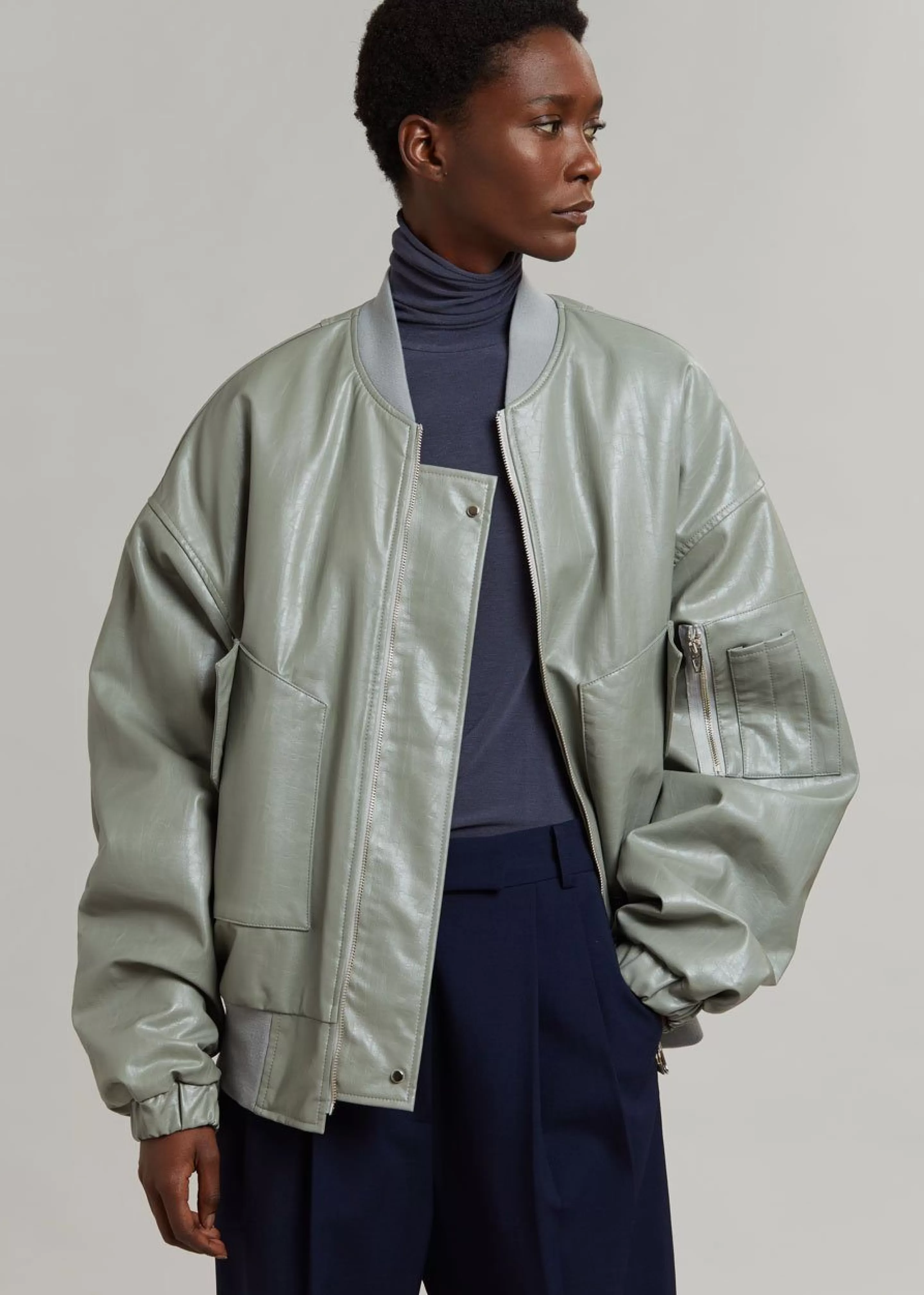 Outerwear | The Frankie Shop Hane Faux Leather Bomber Eucalyptus