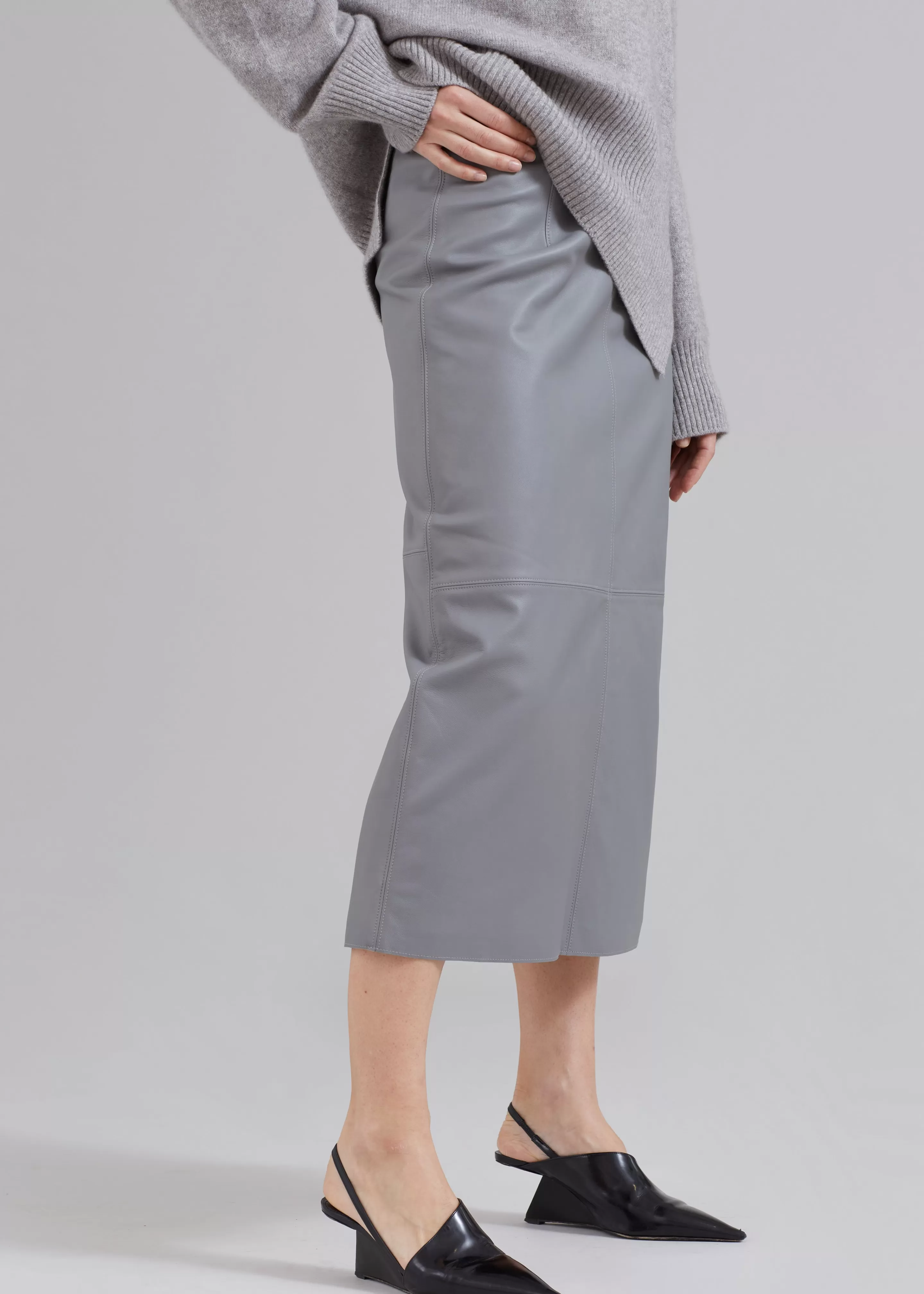 Bottoms | The Frankie Shop Heather Leather Pencil Skirt Grey