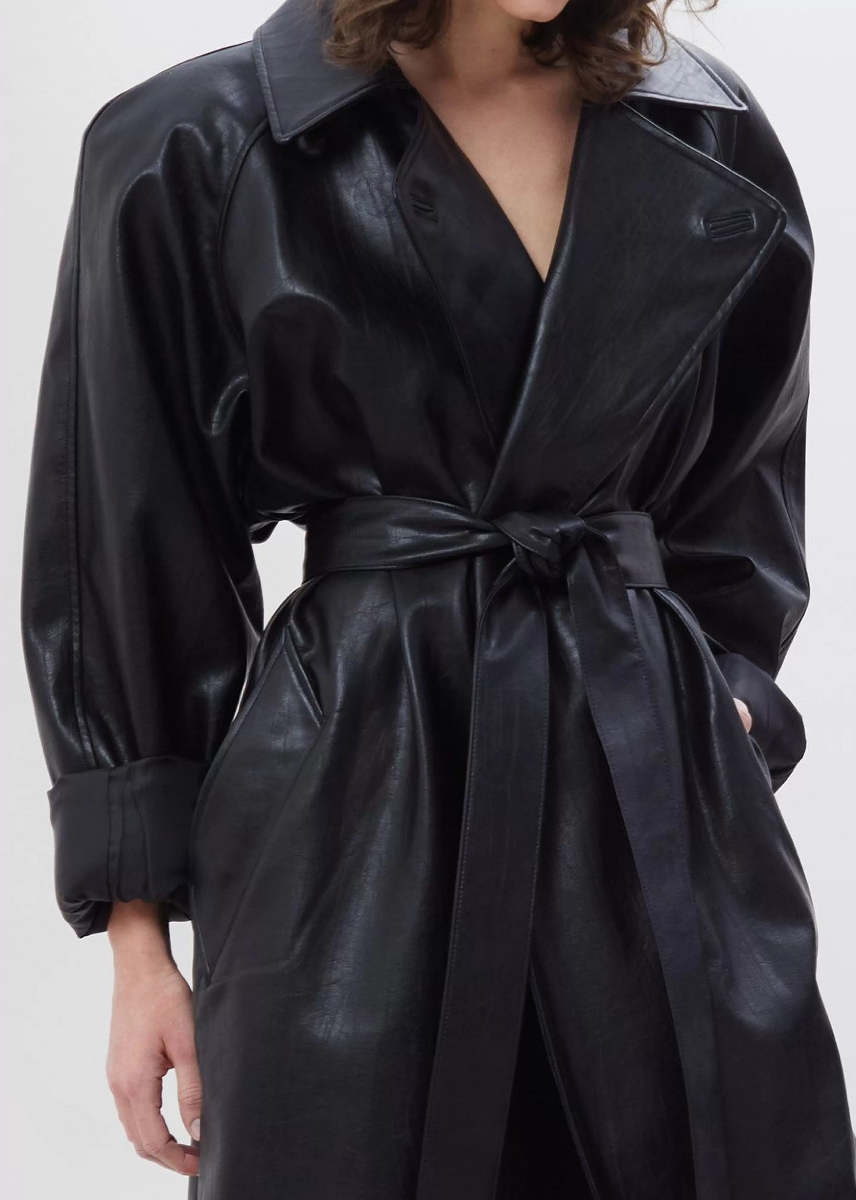 Outerwear | The Frankie Shop Henna Oversized Faux Leather Trench Black