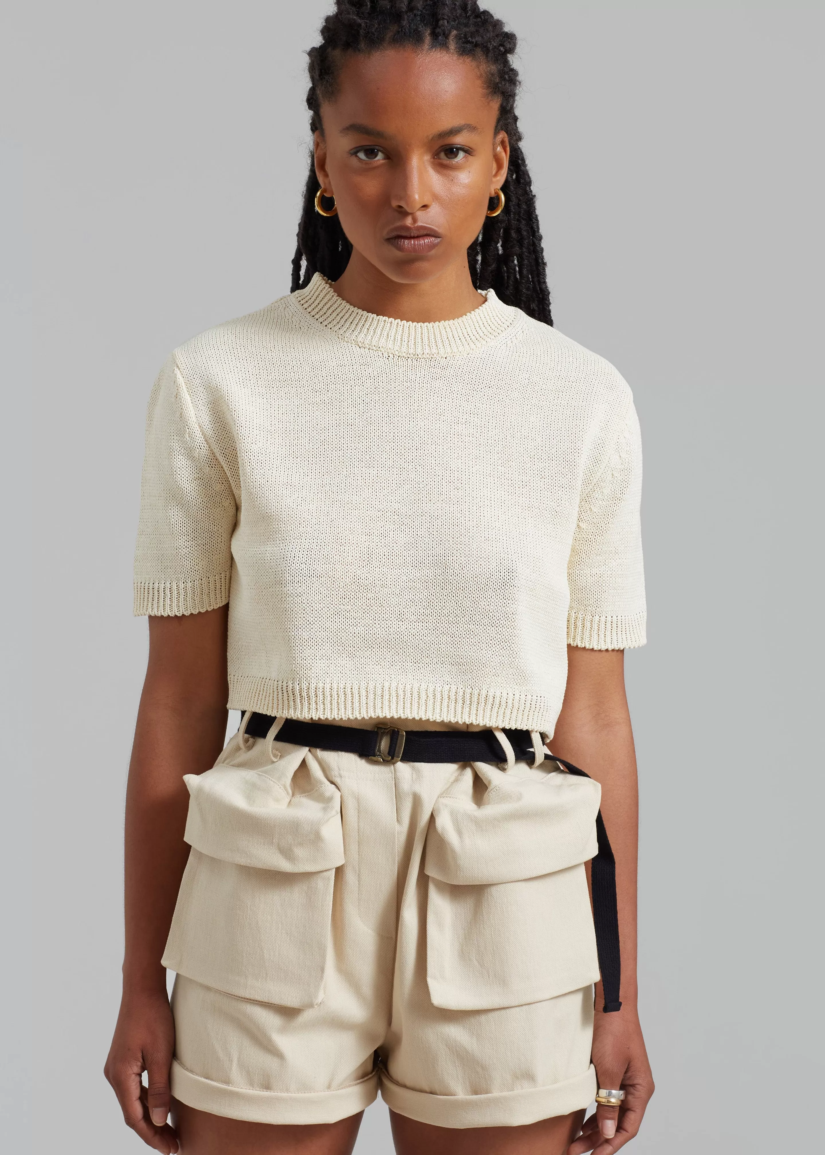 Knitwear | The Frankie Shop Holly Cropped Knit Top Cream