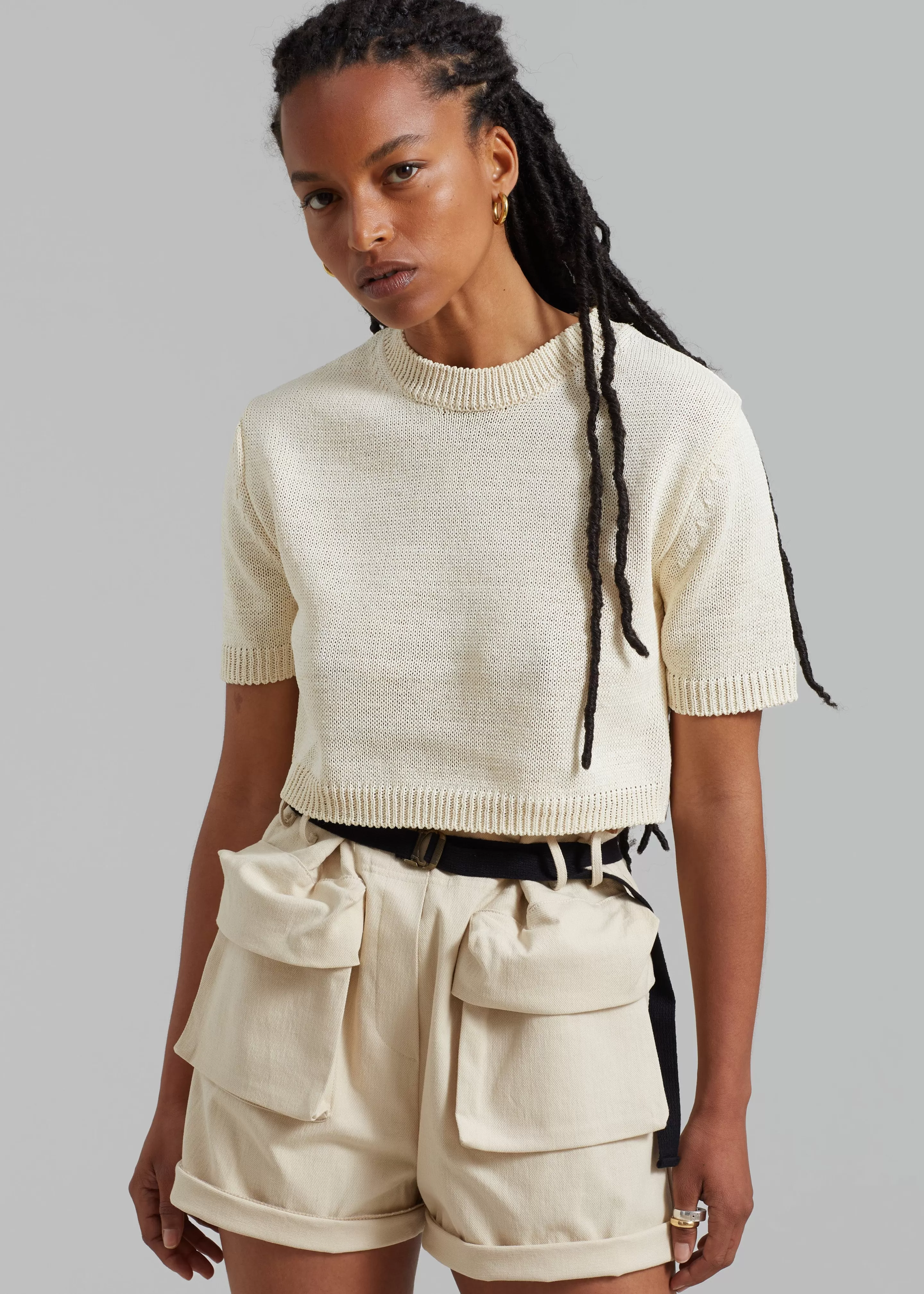 Knitwear | The Frankie Shop Holly Cropped Knit Top Cream