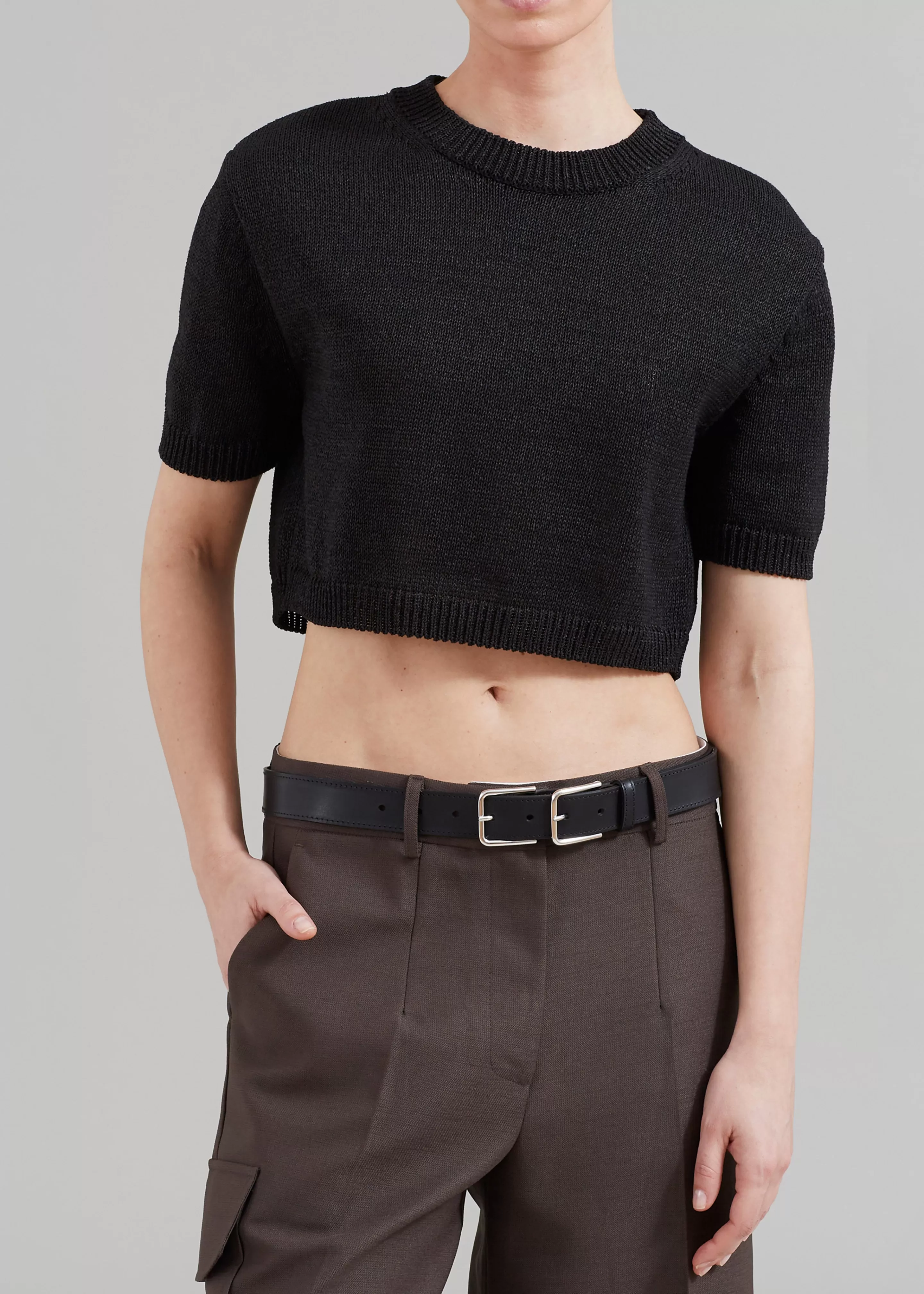 Knitwear | The Frankie Shop Holly Cropped Knit Top Black