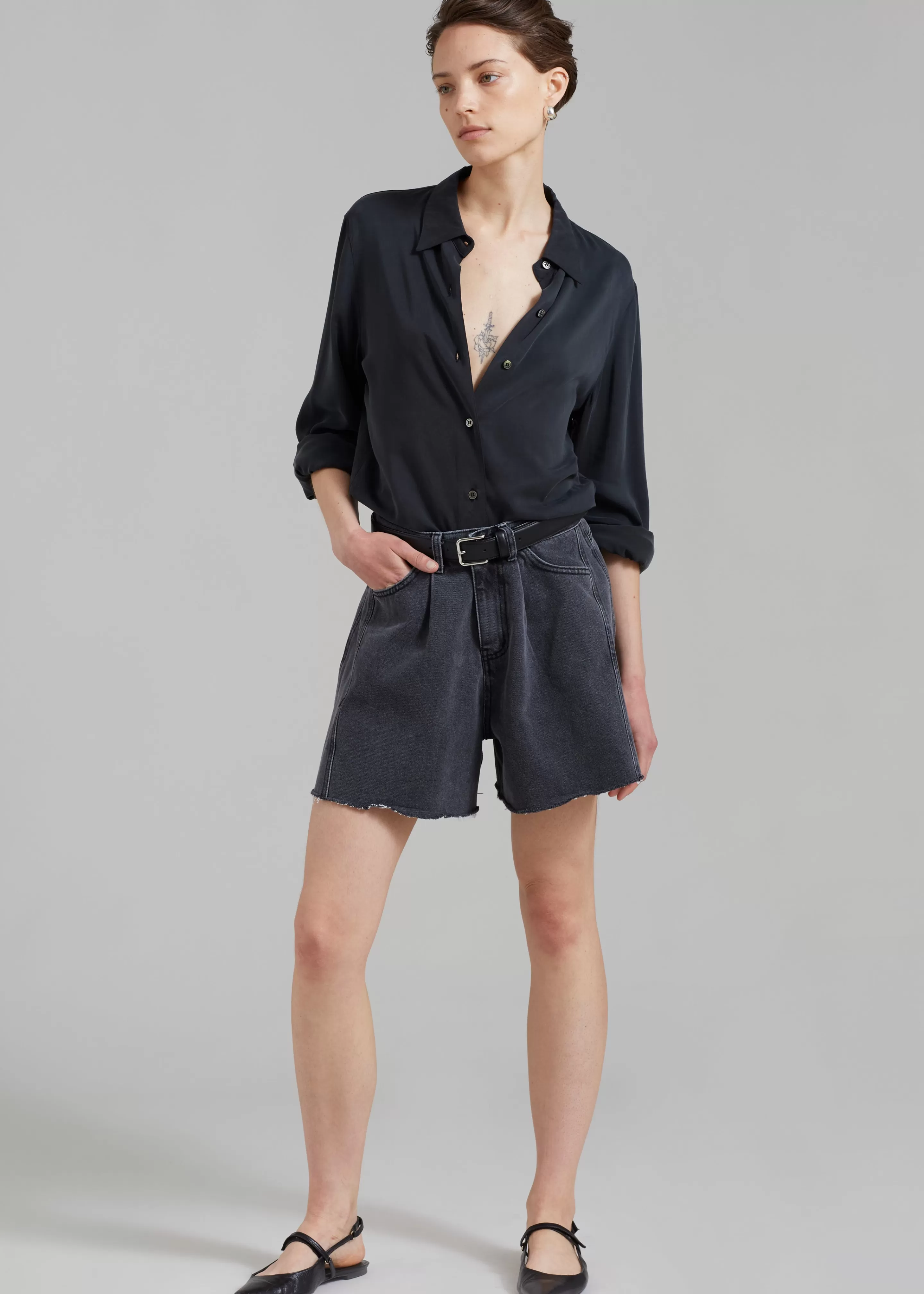 Bottoms | The Frankie Shop Howell Denim Shorts Black Washed