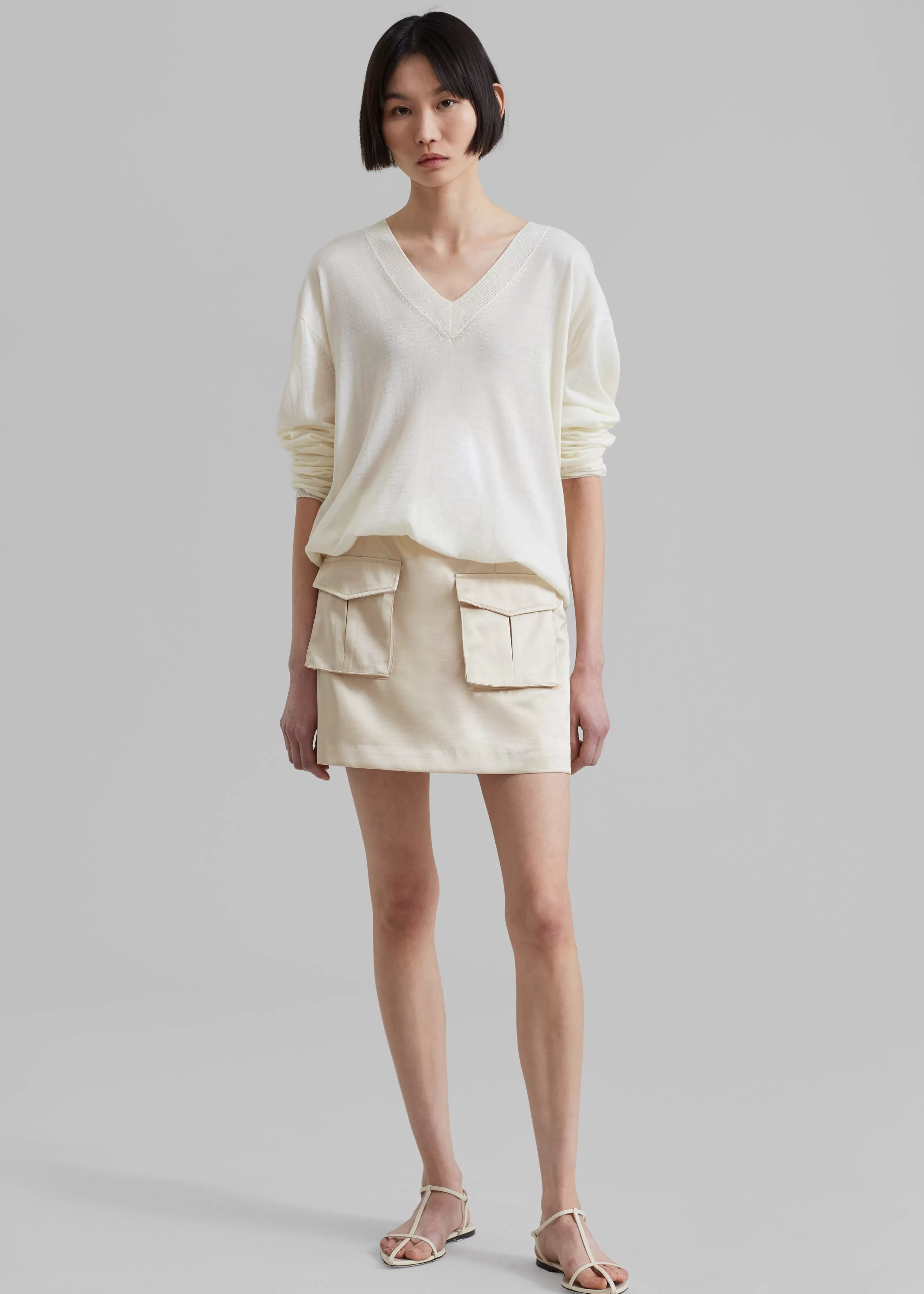 Bottoms | The Frankie Shop Hudson Satin Cargo Skirt Beige