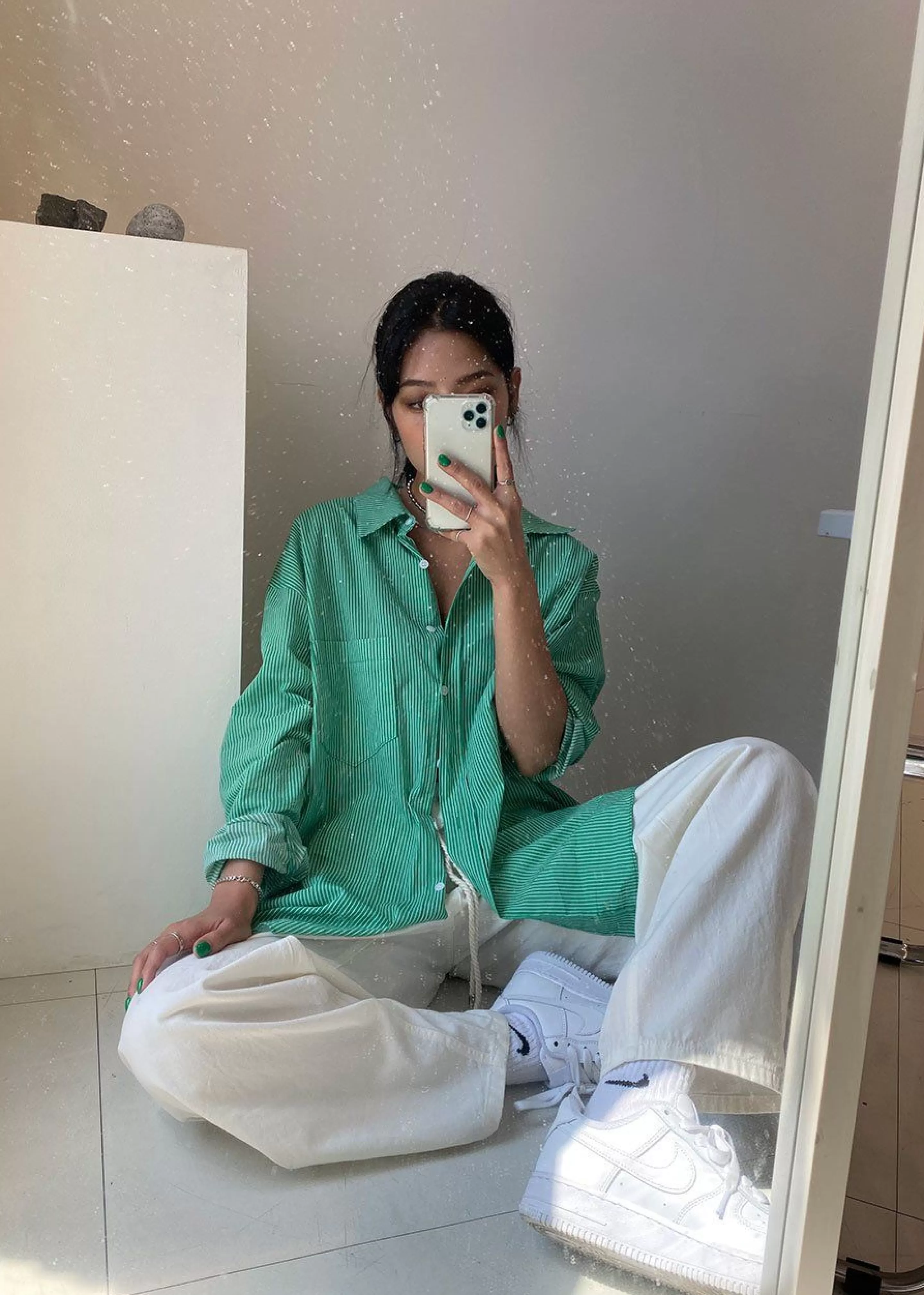 Tops | The Frankie Shop Idun Shirt Emerald Stripe