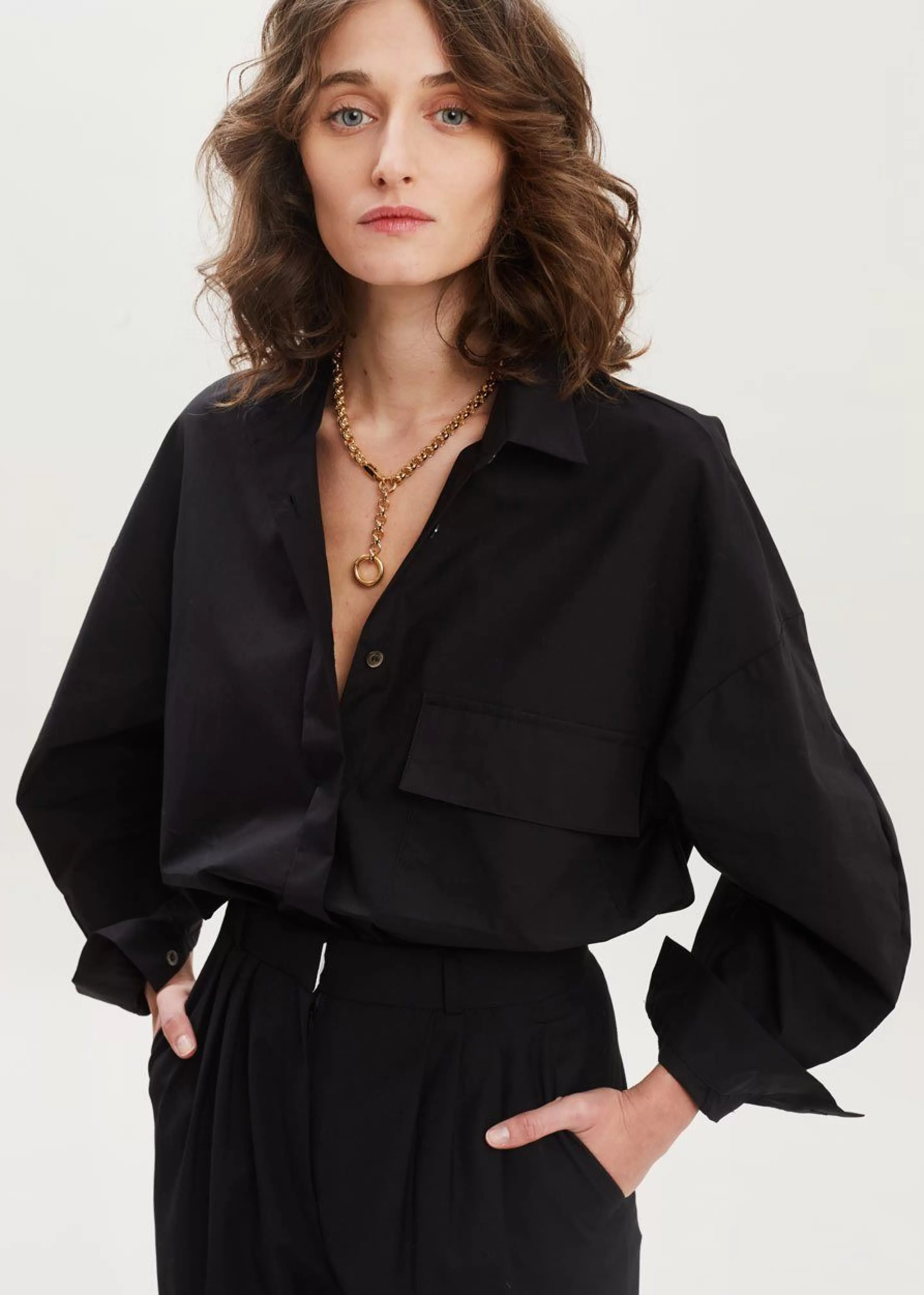 Tops | The Frankie Shop Ingrid Balloon Sleeve Shirt Black