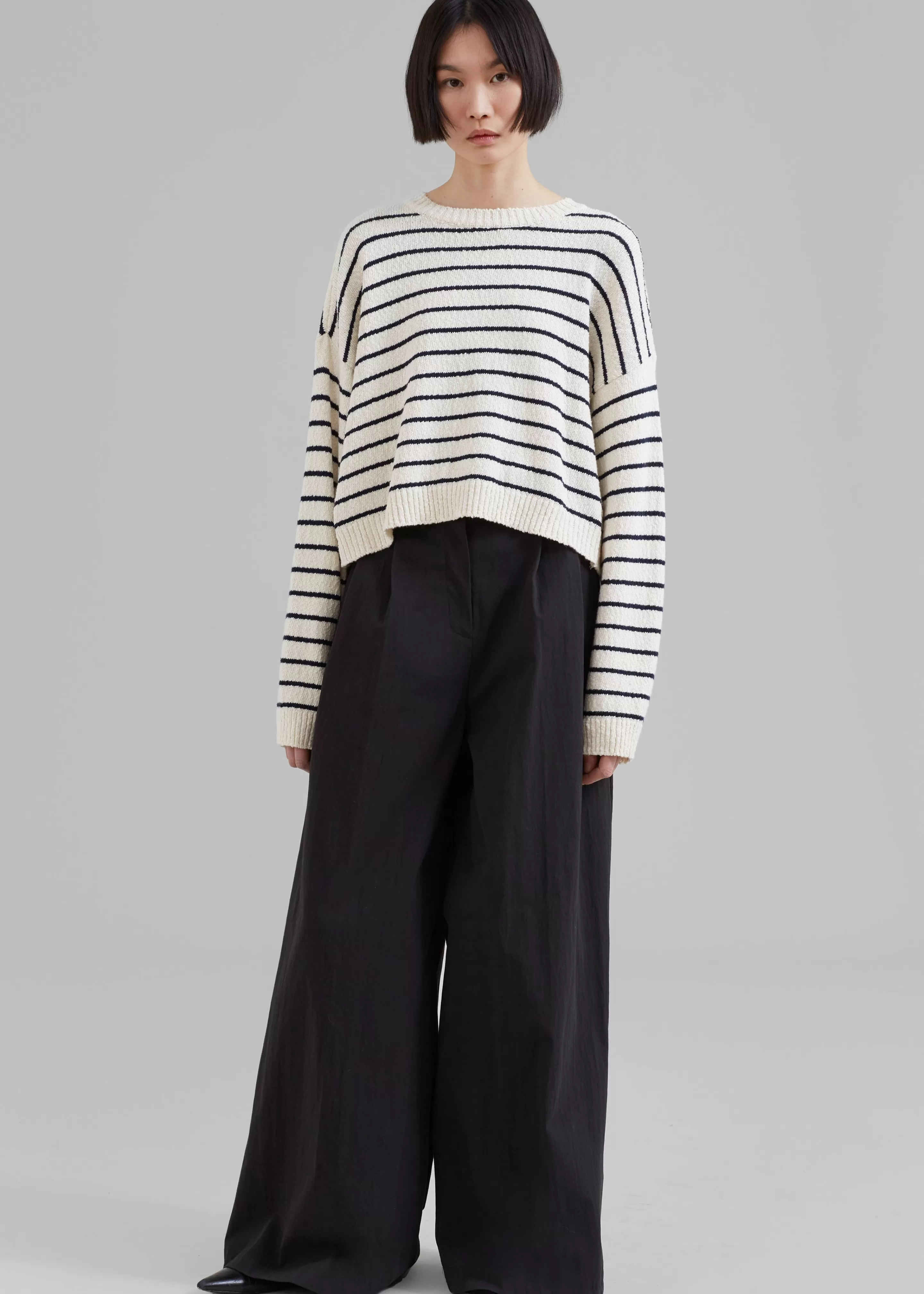 Knitwear | The Frankie Shop Iona Boatneck Cream Sweater Navy Stripe