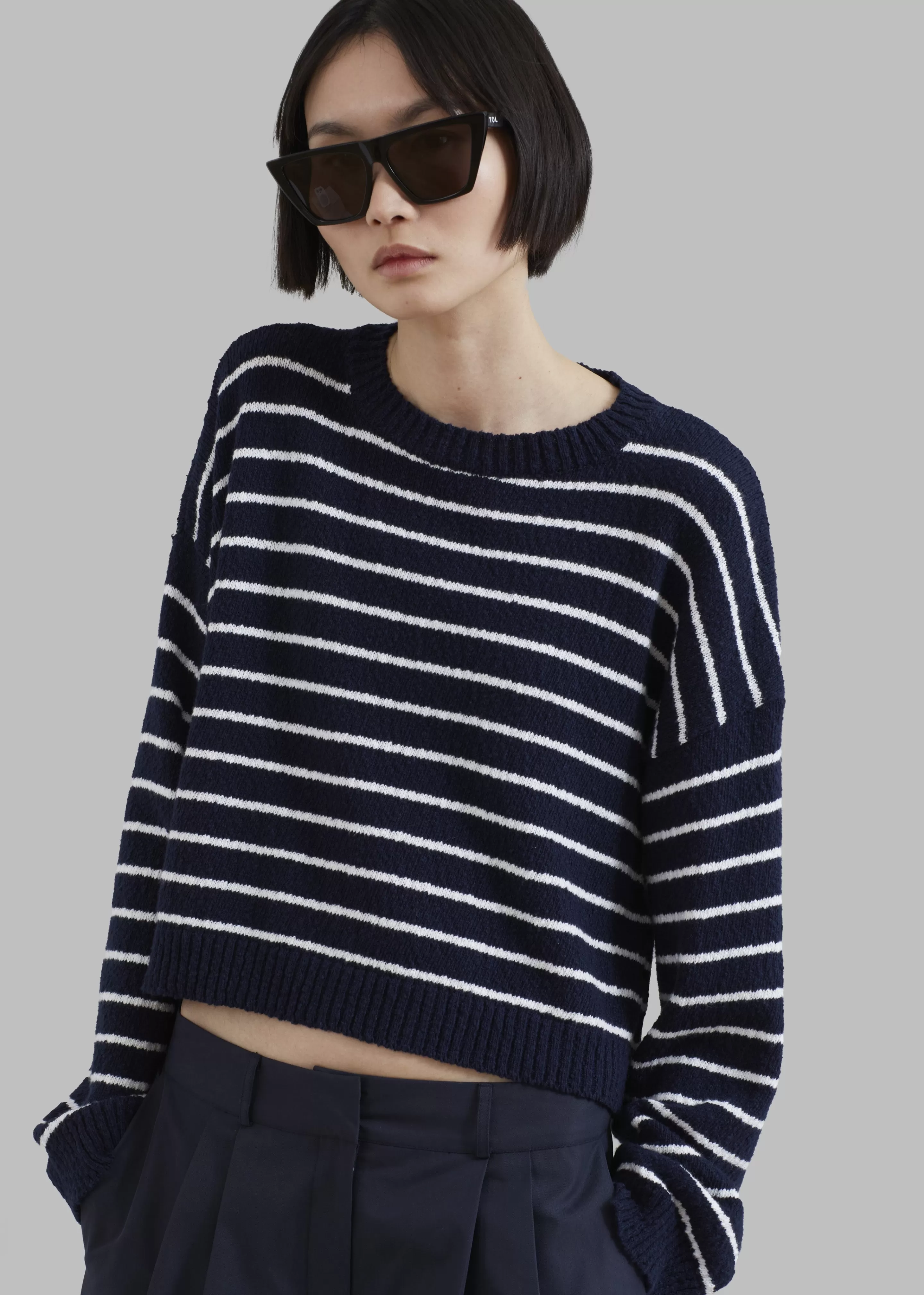 Knitwear | The Frankie Shop Iona Boatneck Navy Sweater White Stripe