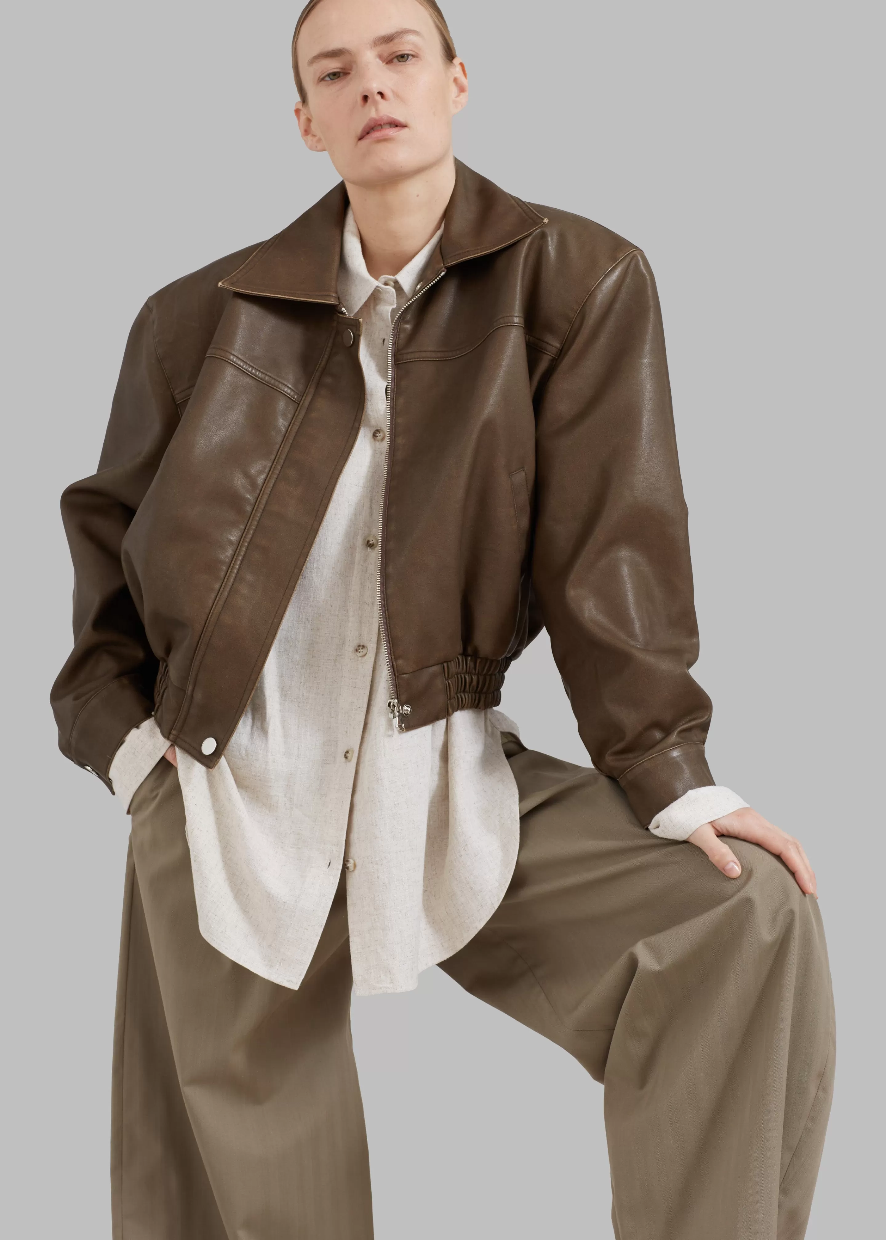 Outerwear | The Frankie Shop Jaden Faux Leather Bomber Brown