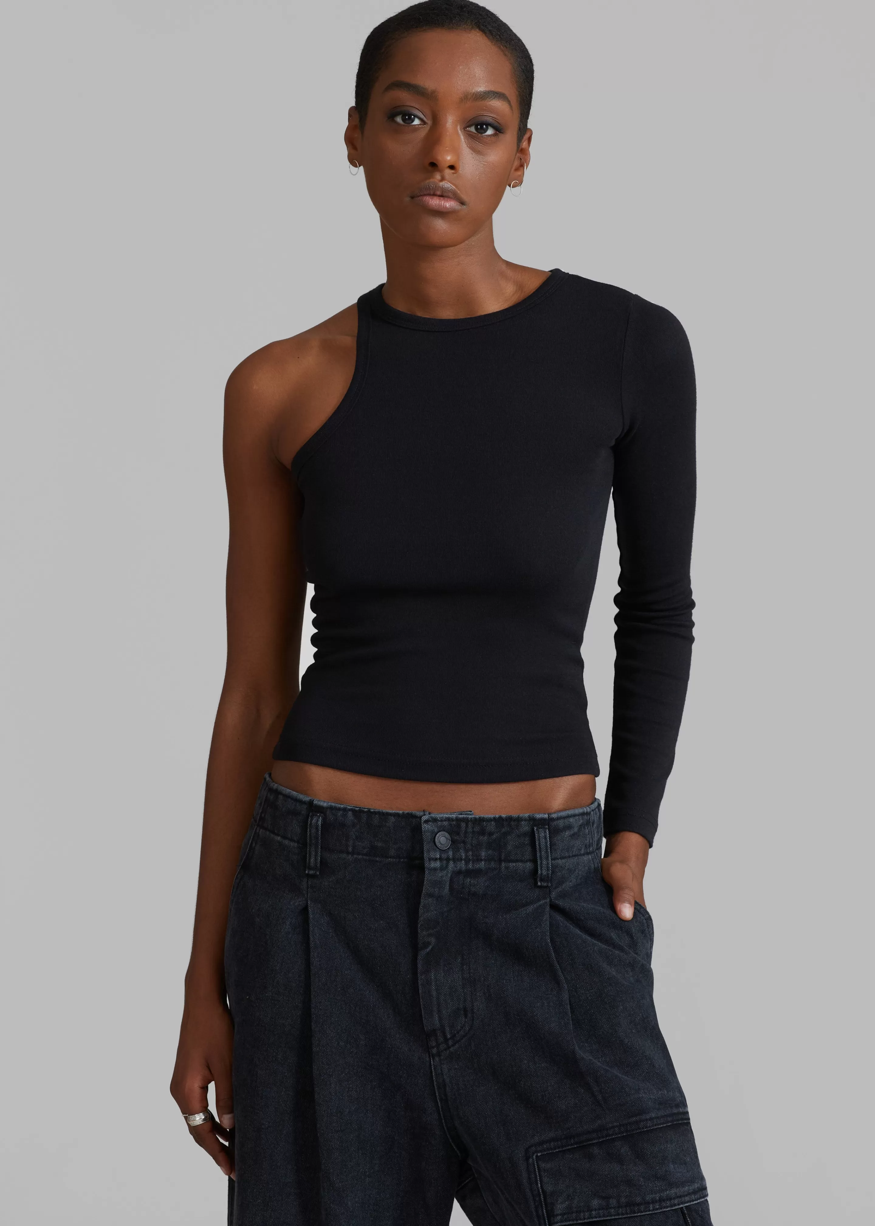 Tops | The Frankie Shop Jamie Asymmetric T-Shirt Black