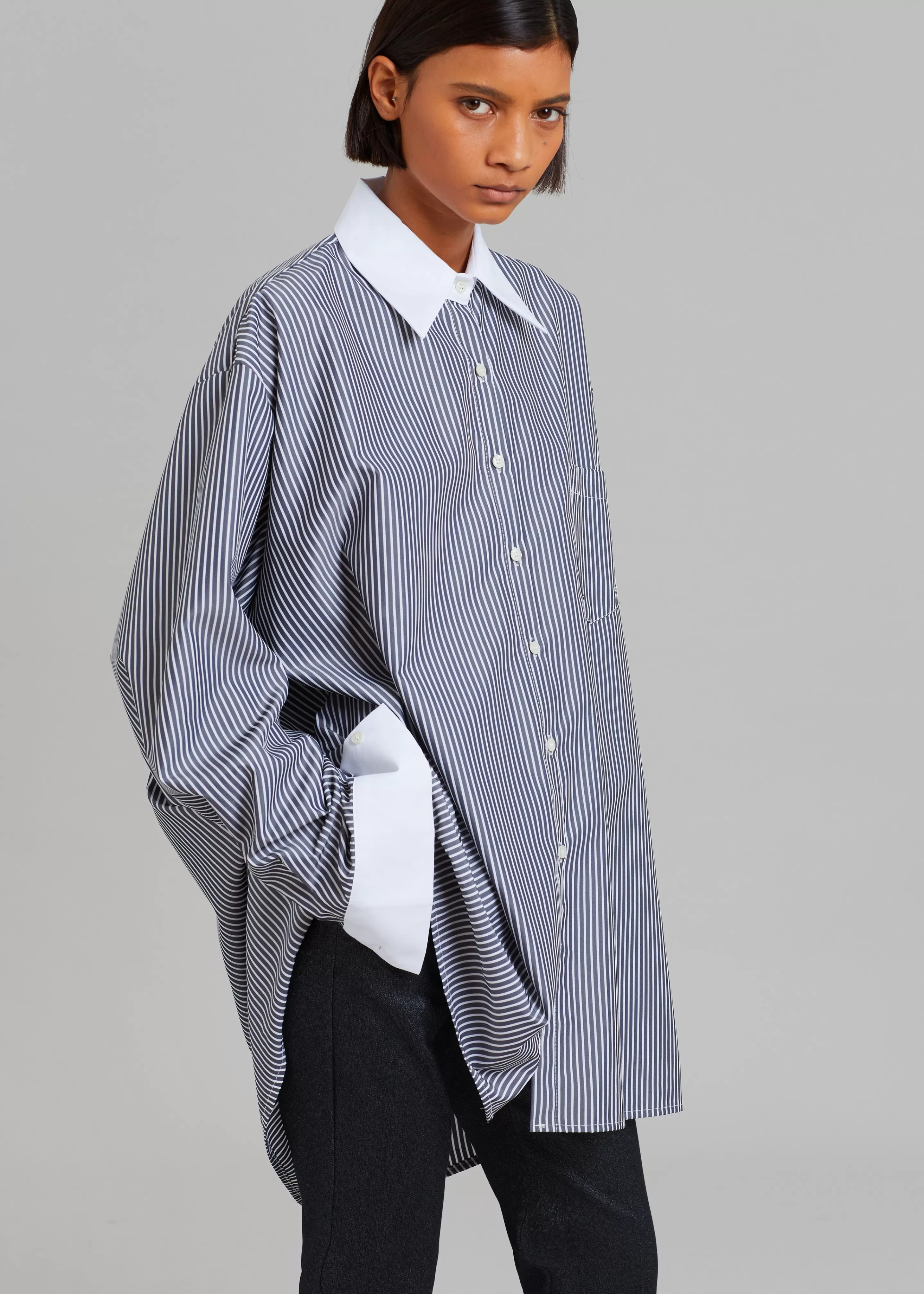 Tops | The Frankie Shop Jany Tie-Neck Shirt Black Stripe