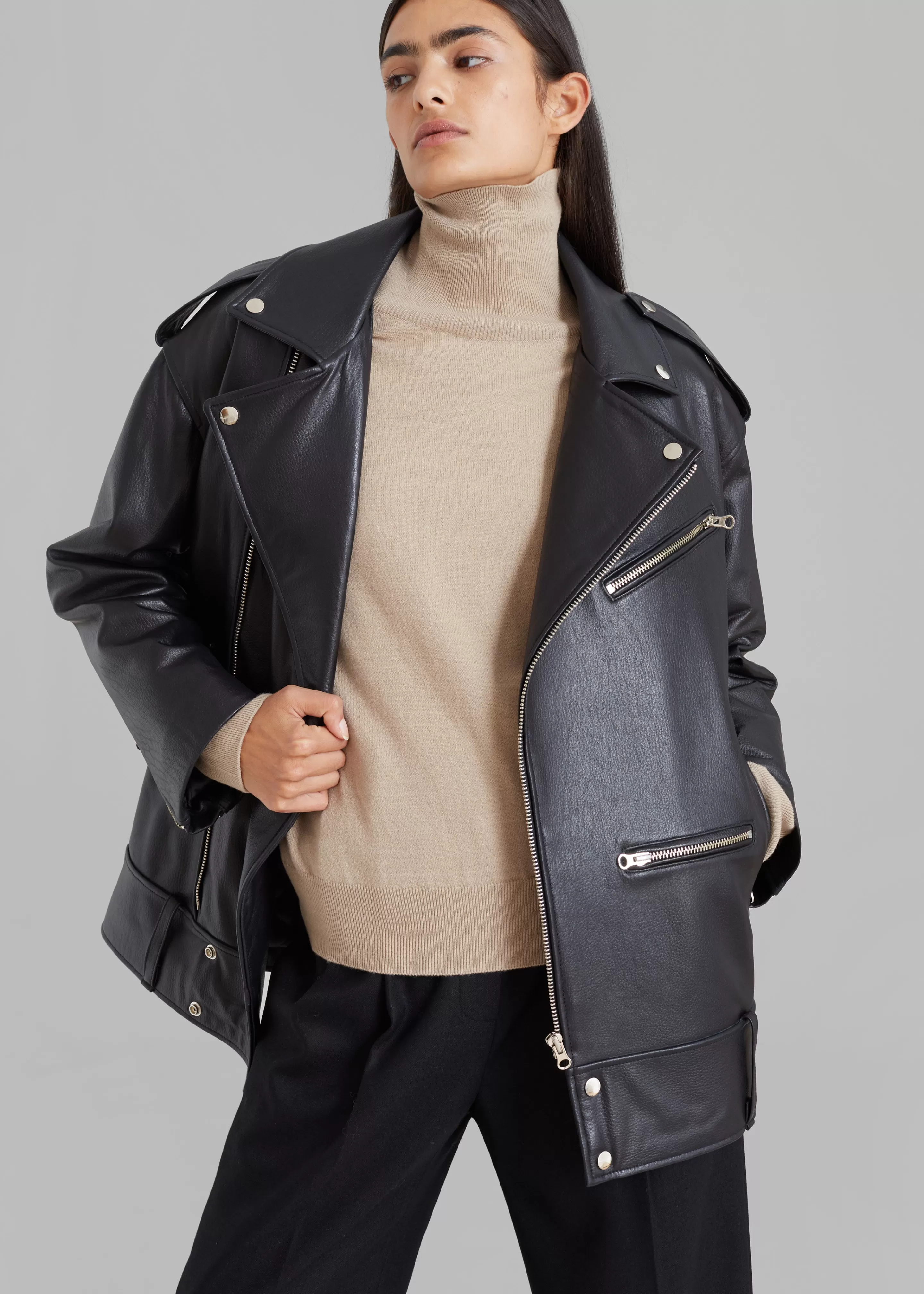 Outerwear | The Frankie Shop Jax Leather Biker Jacket Black