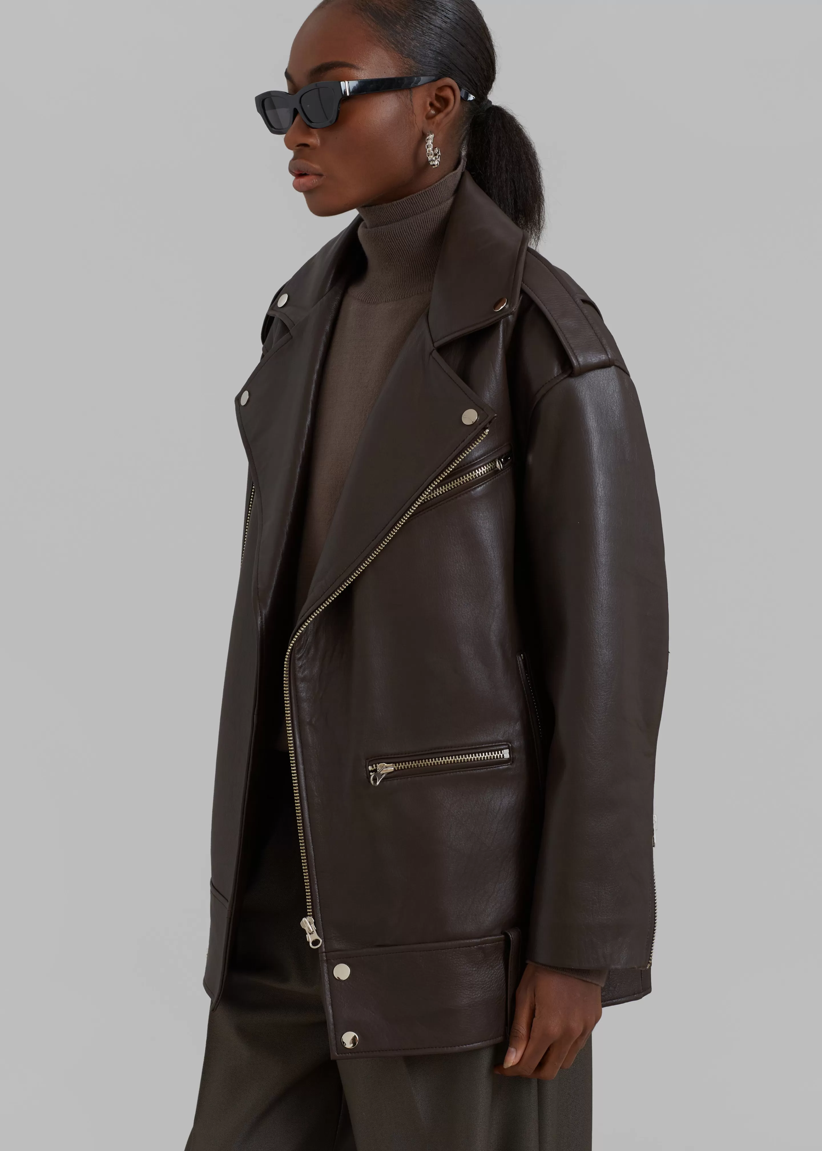 Outerwear | The Frankie Shop Jax Leather Biker Jacket Brown