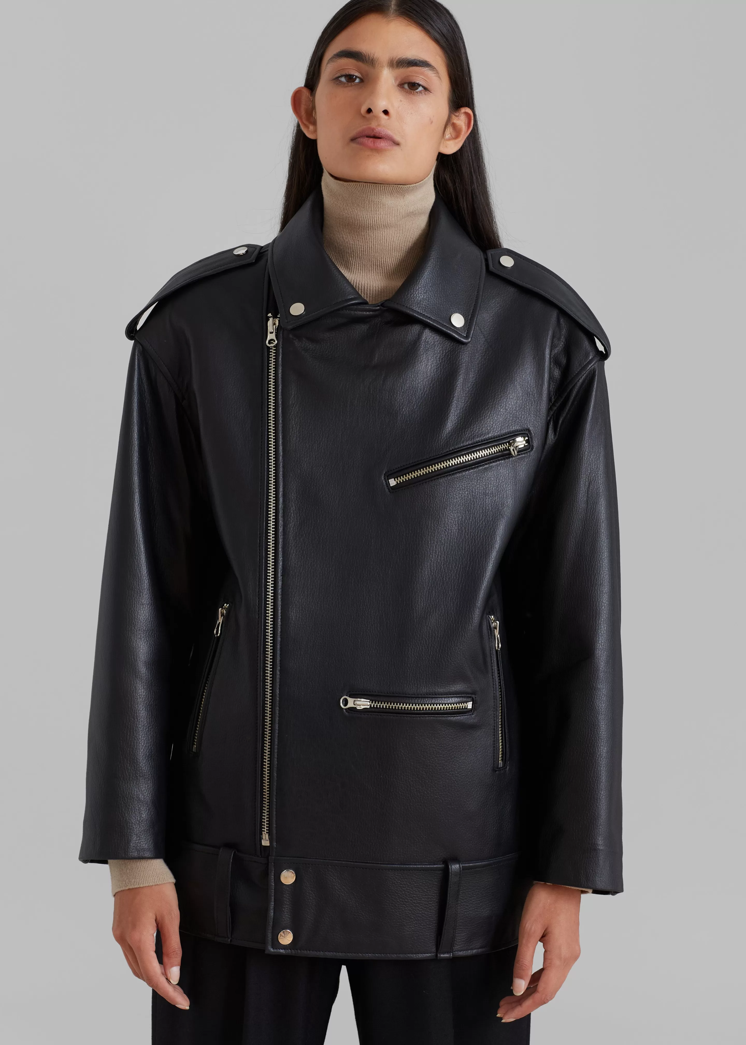 Outerwear | The Frankie Shop Jax Leather Biker Jacket Black