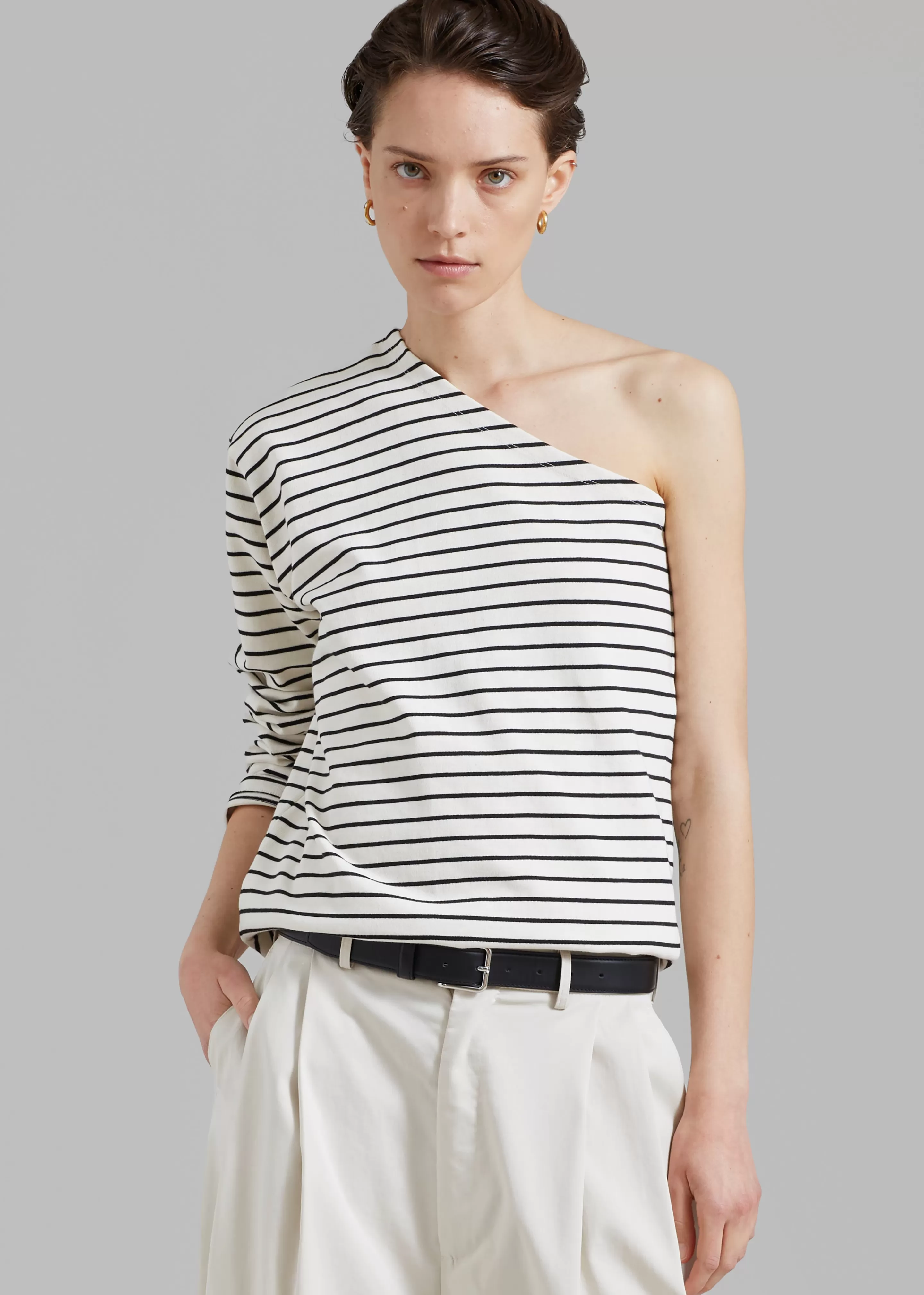 Tops | The Frankie Shop Jean One Shoulder Top Black Stripe