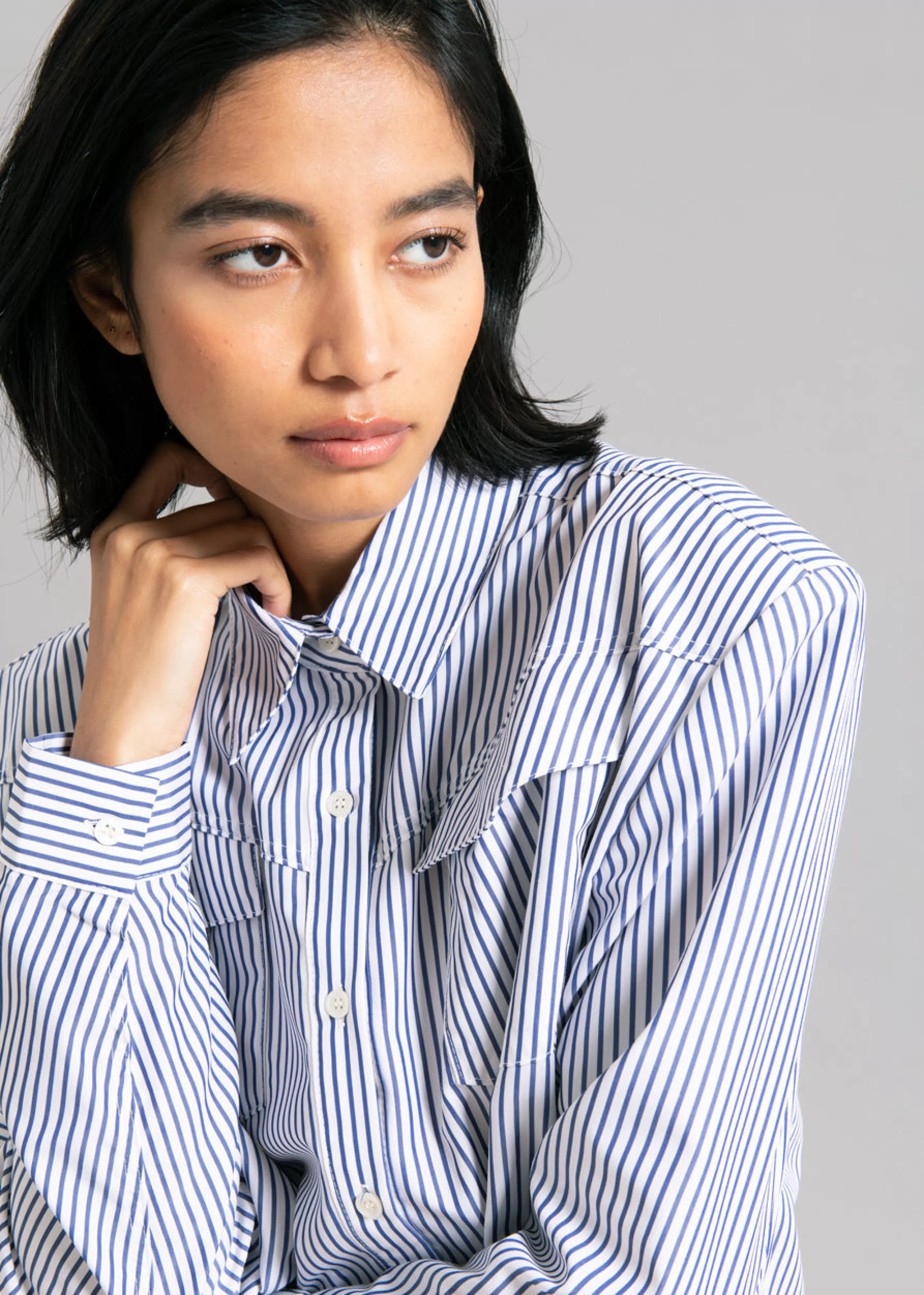 Tops | The Frankie Shop Jeanne Padded Shirt Navy Stripe