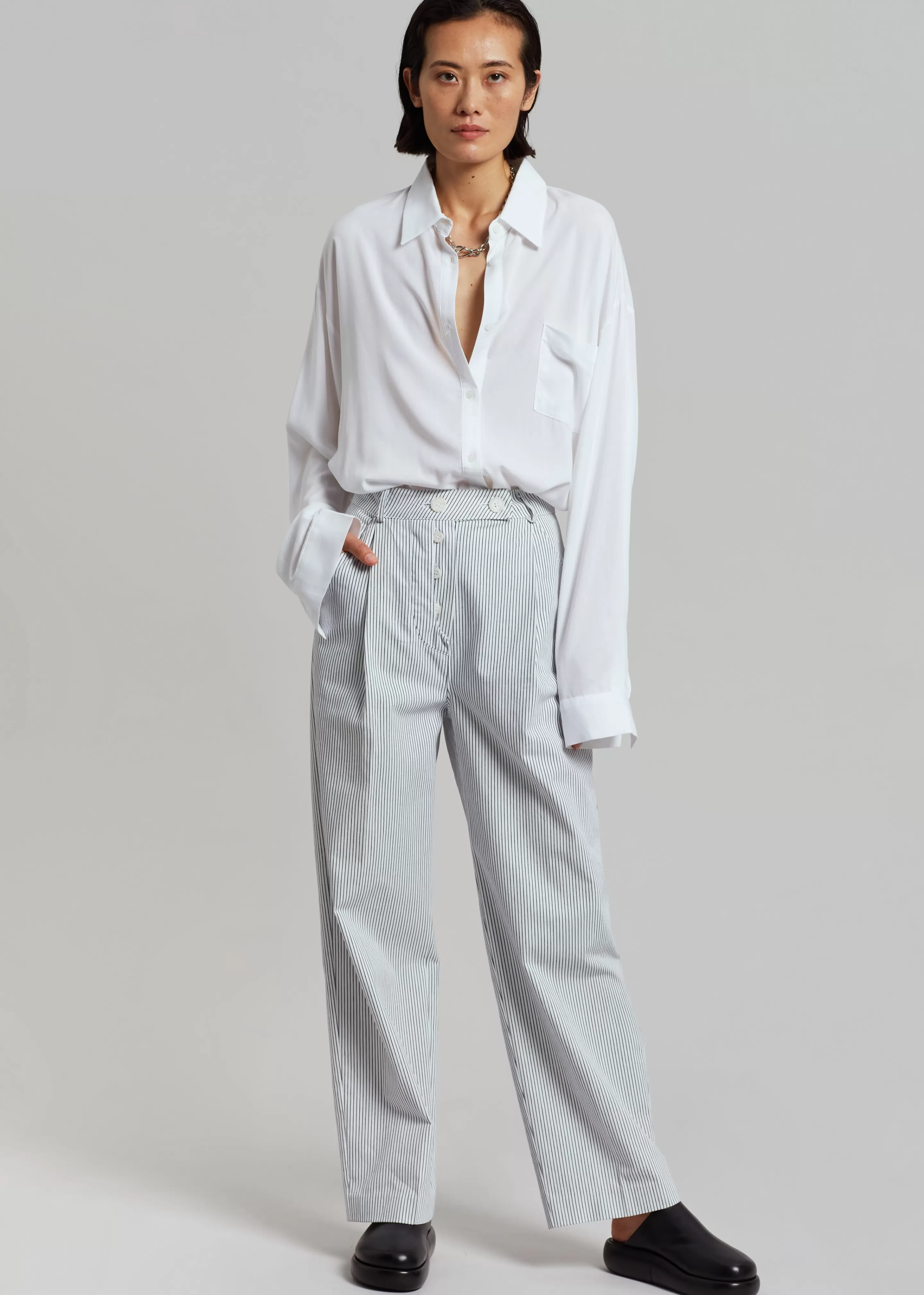 Bottoms | The Frankie Shop Jess Wide Pants White Stripe