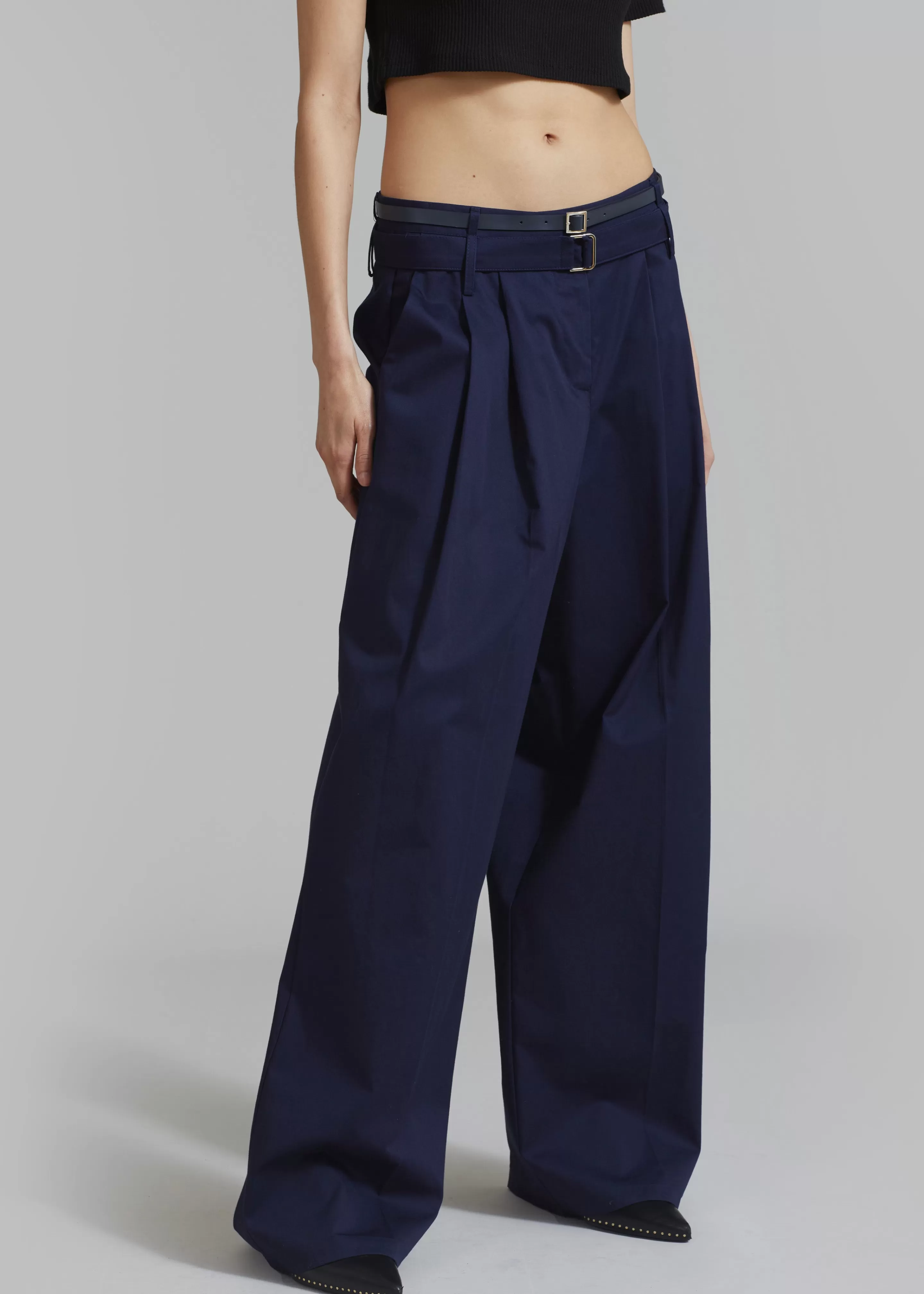 Bottoms | The Frankie Shop Joan Double Belted Pants Navy