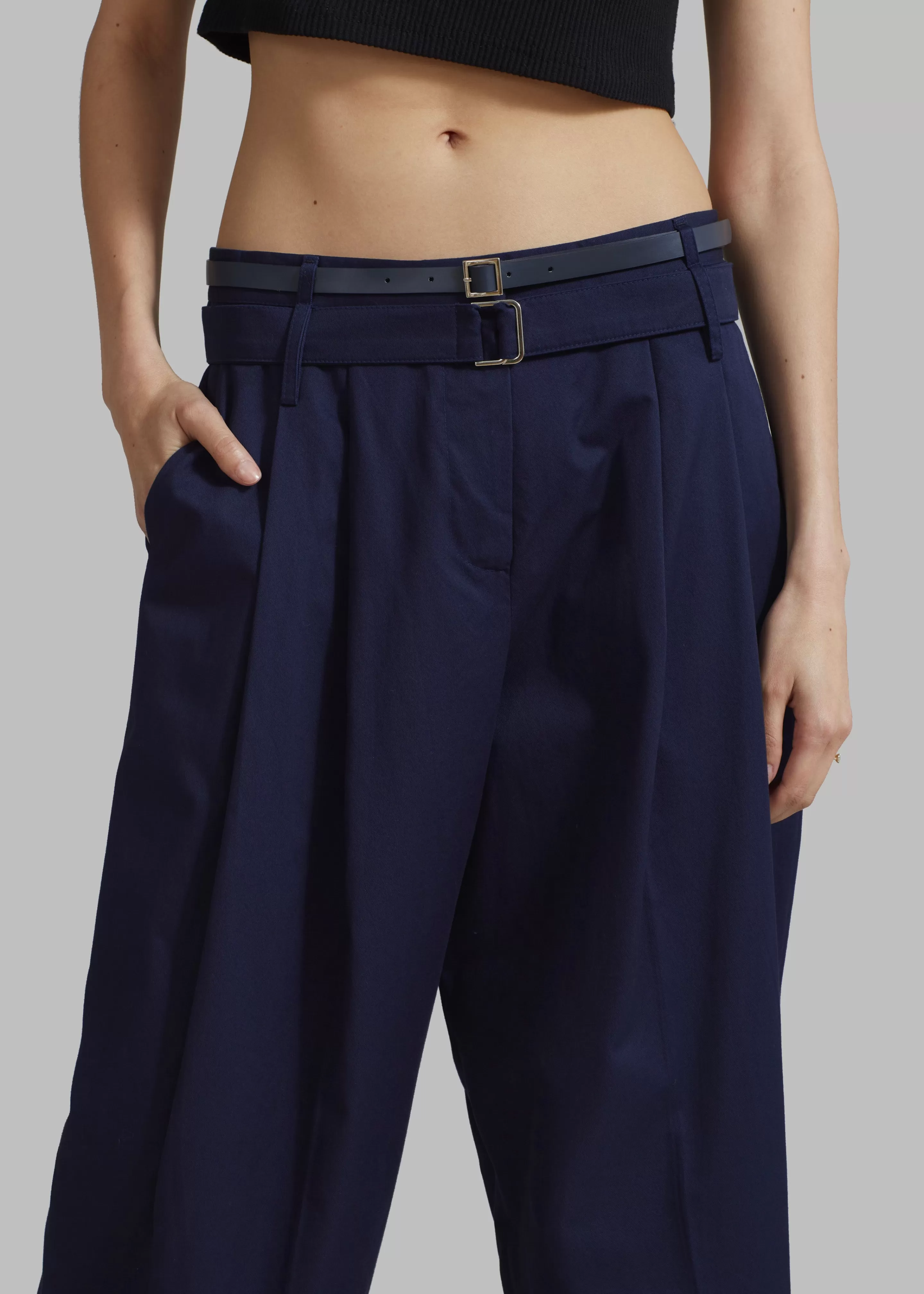 Bottoms | The Frankie Shop Joan Double Belted Pants Navy