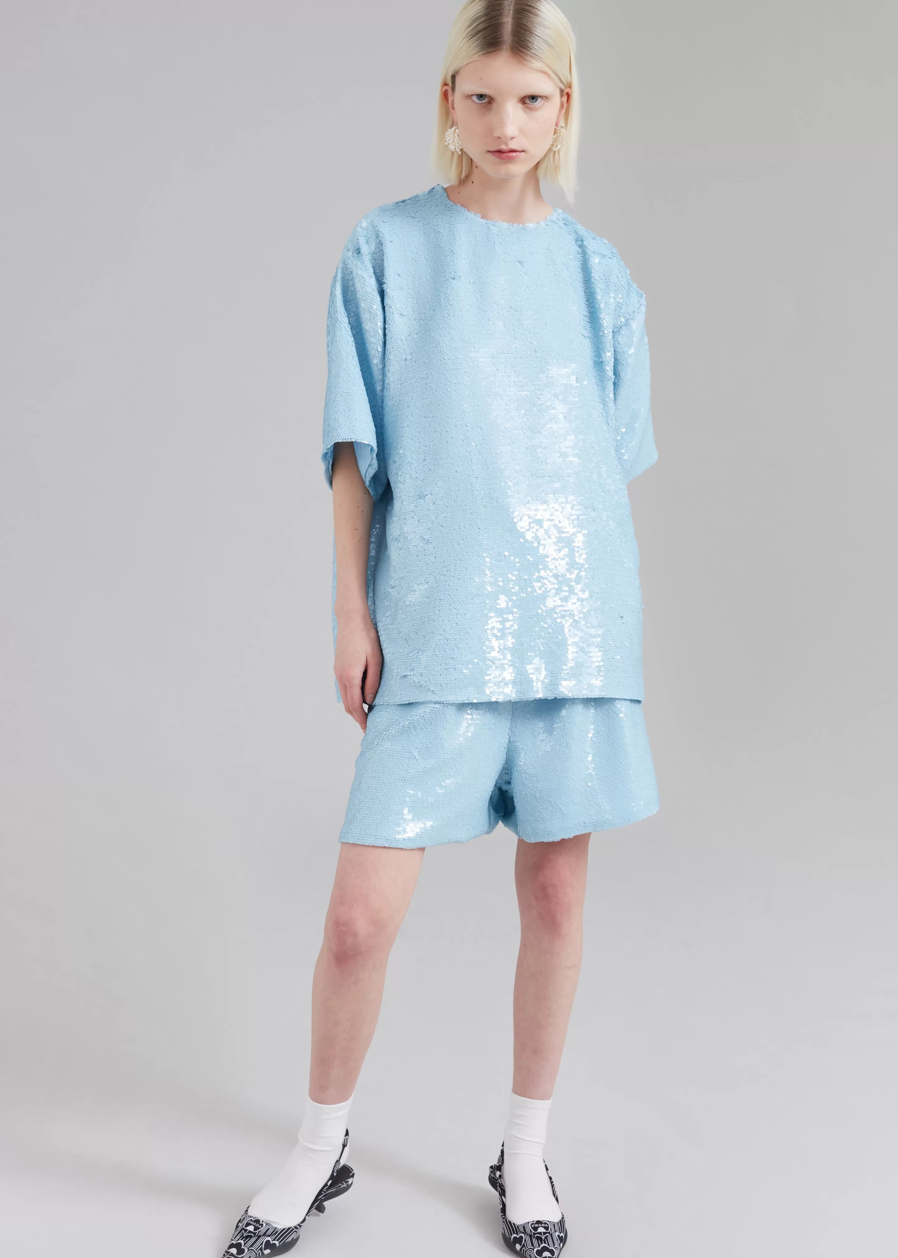 Tops | The Frankie Shop Jones Boxy Sequins Tee Sky