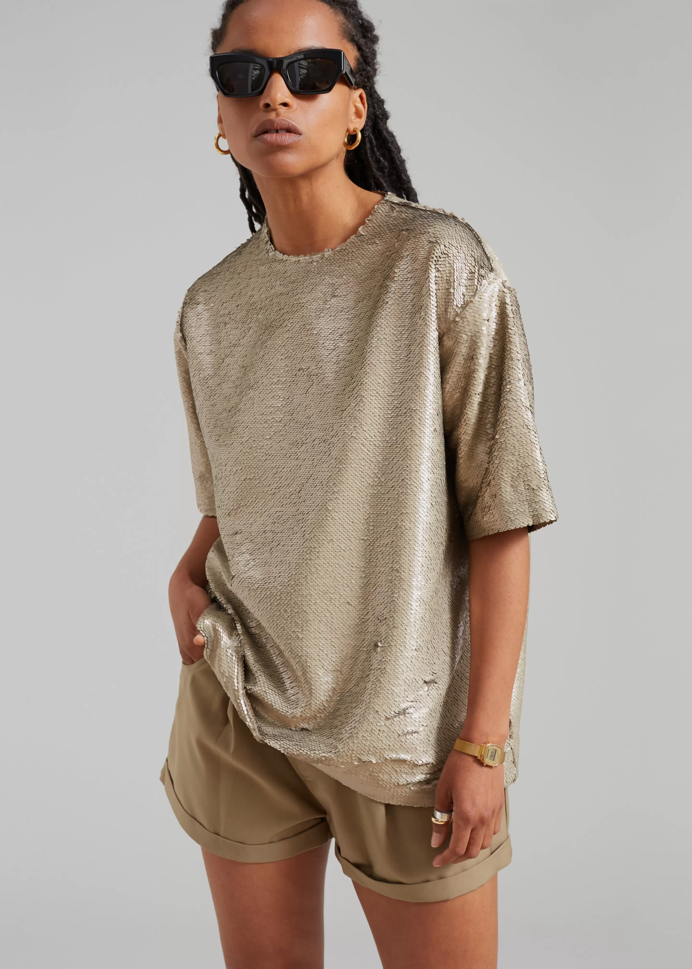 Tops | The Frankie Shop Jones Boxy Sequins Tee Bronze