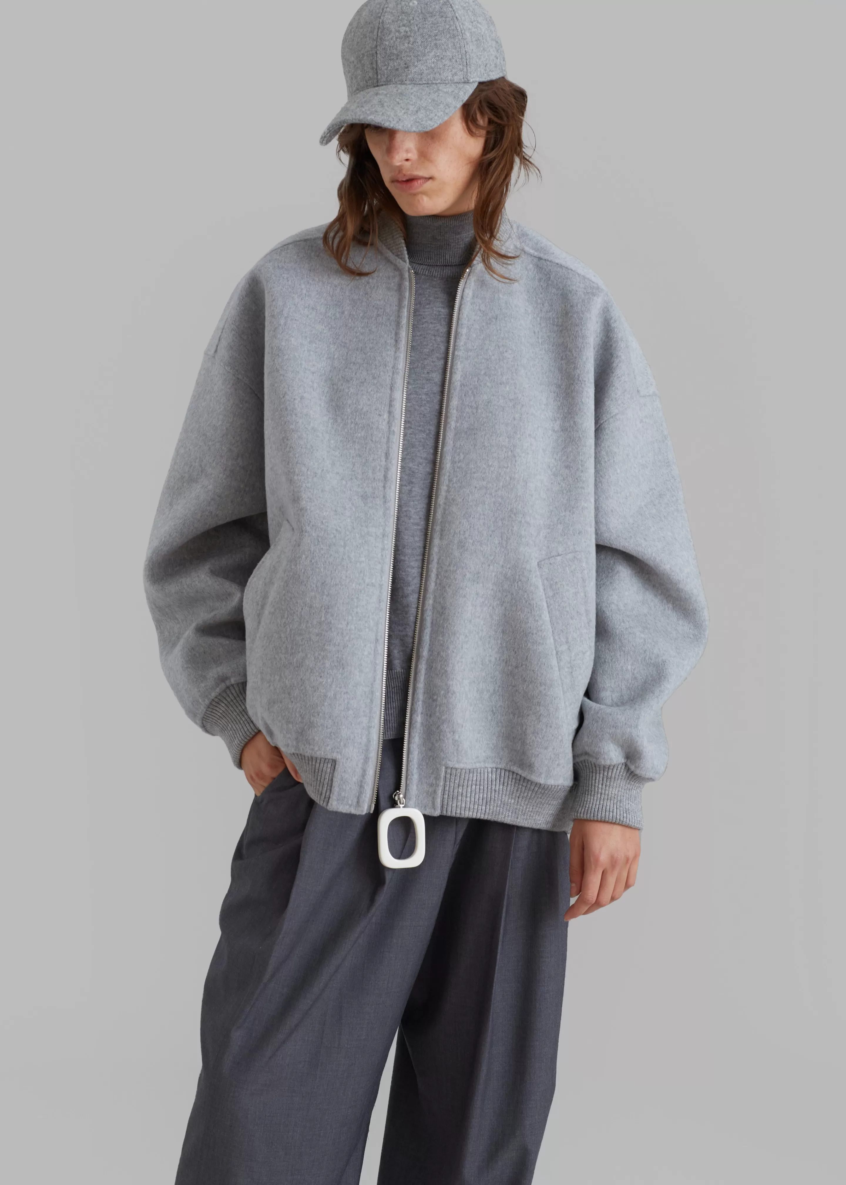 Outerwear | The Frankie Shop Jw Anderson Oversized Wool Bomber Jacket Grey Melange