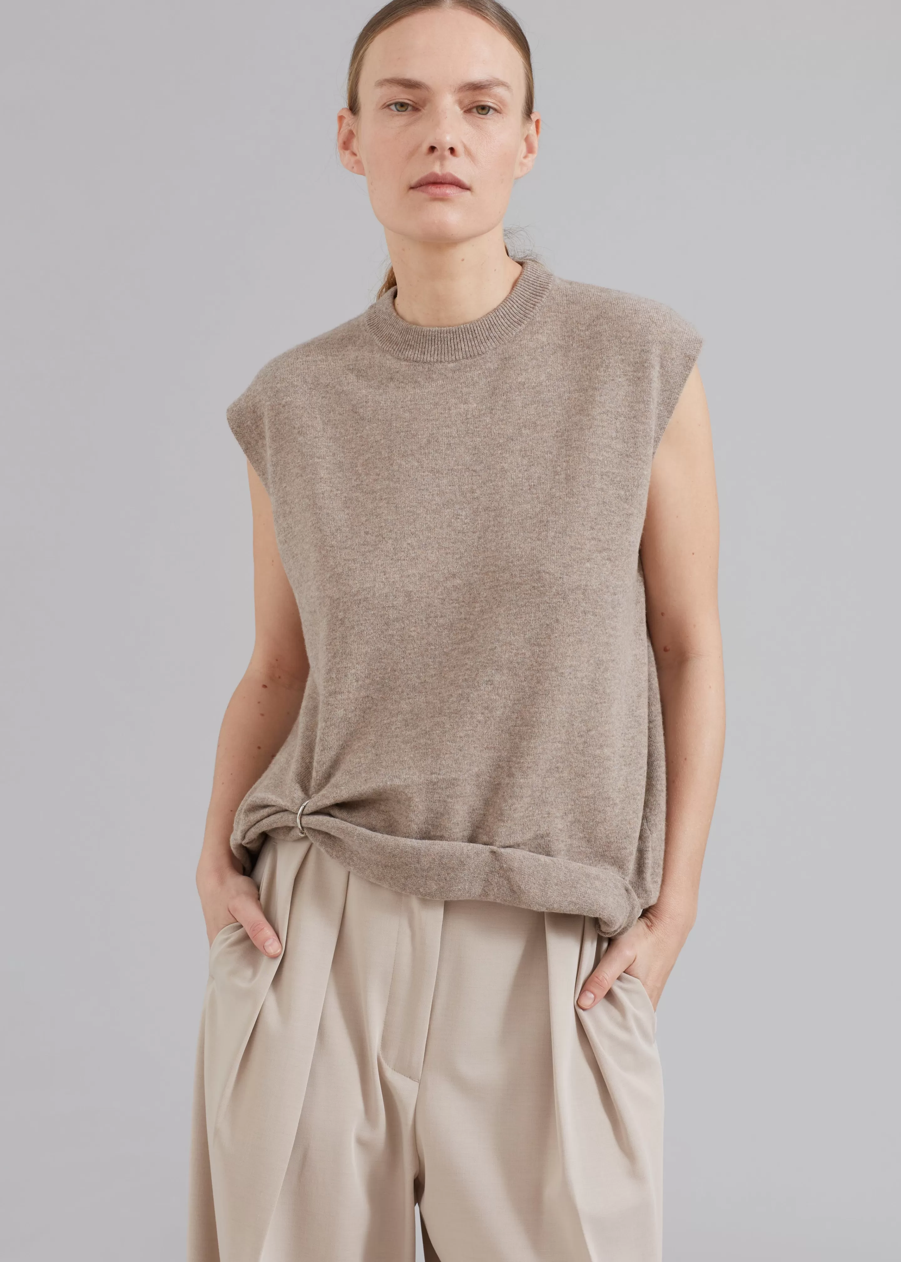 Knitwear | The Frankie Shop Jw Anderson Ring Detail Roll Vest Beige Melange