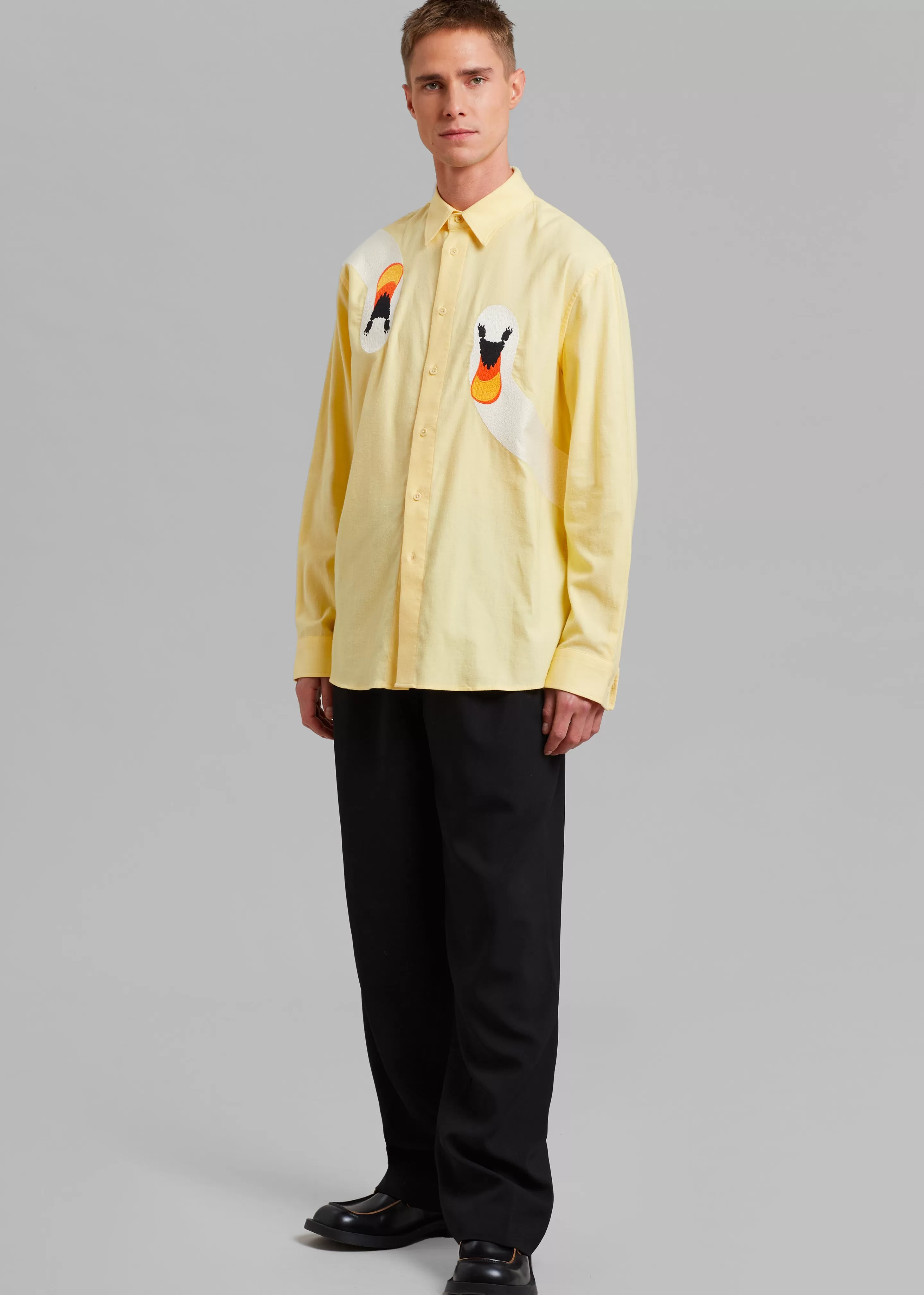 Tops | The Frankie Shop Jw Anderson Swan Embroidered Classic Fit Shirt Yellow