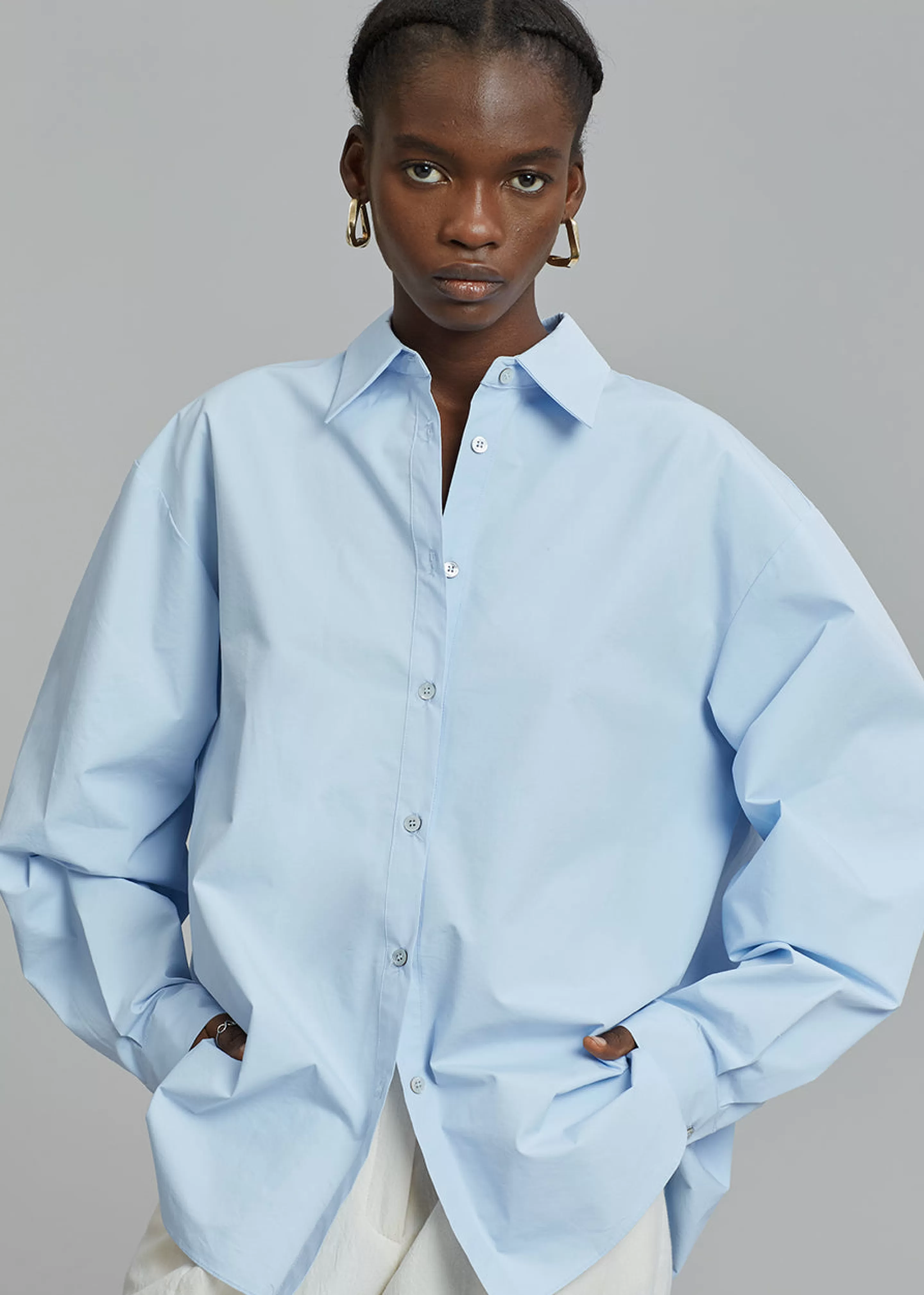 Tops | The Frankie Shop Kae Button Back Shirt Sky