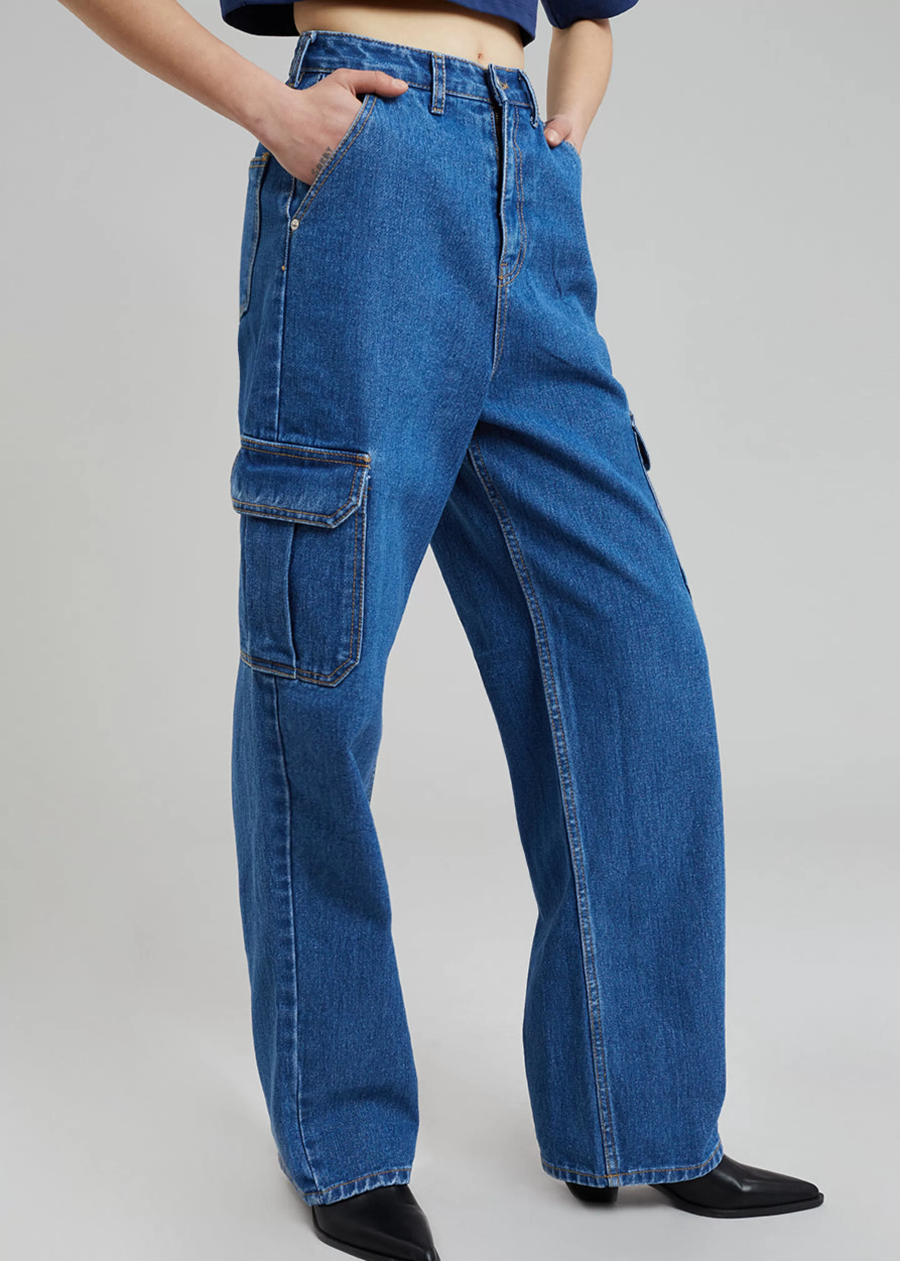 Bottoms | The Frankie Shop Kai Cargo Denim Pants Medium Wash