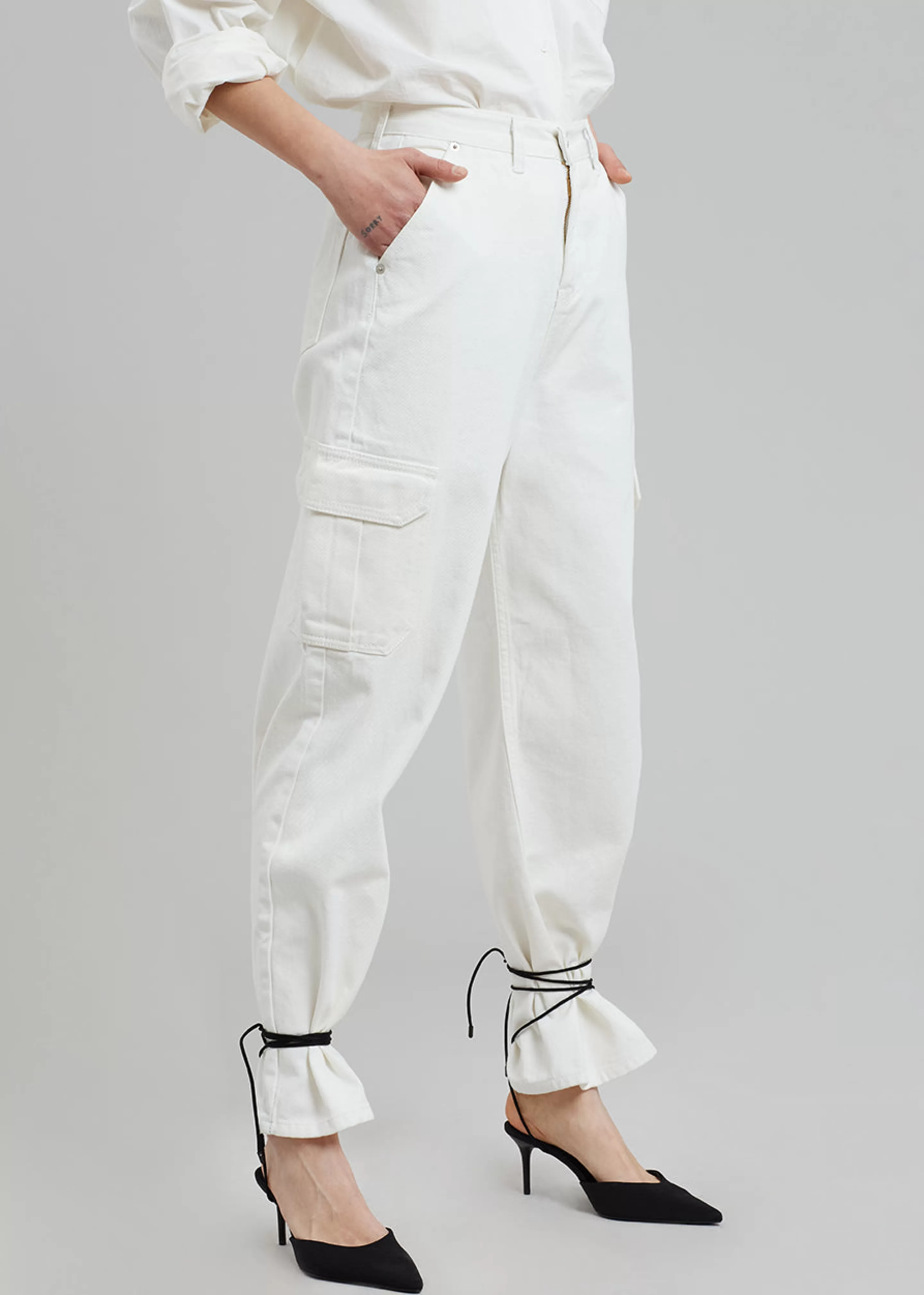 Bottoms | The Frankie Shop Kai Cargo Denim Pants White