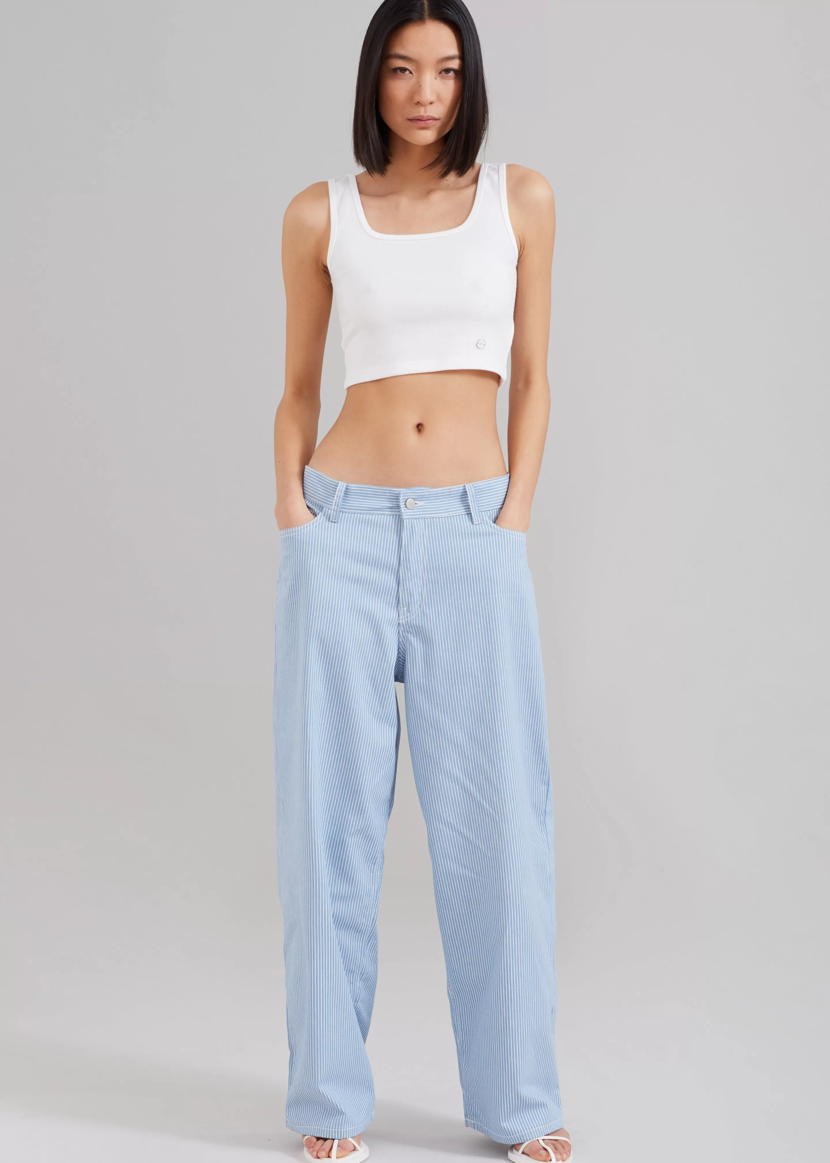 Bottoms | The Frankie Shop Kaline Light Blue Pants White Stripe