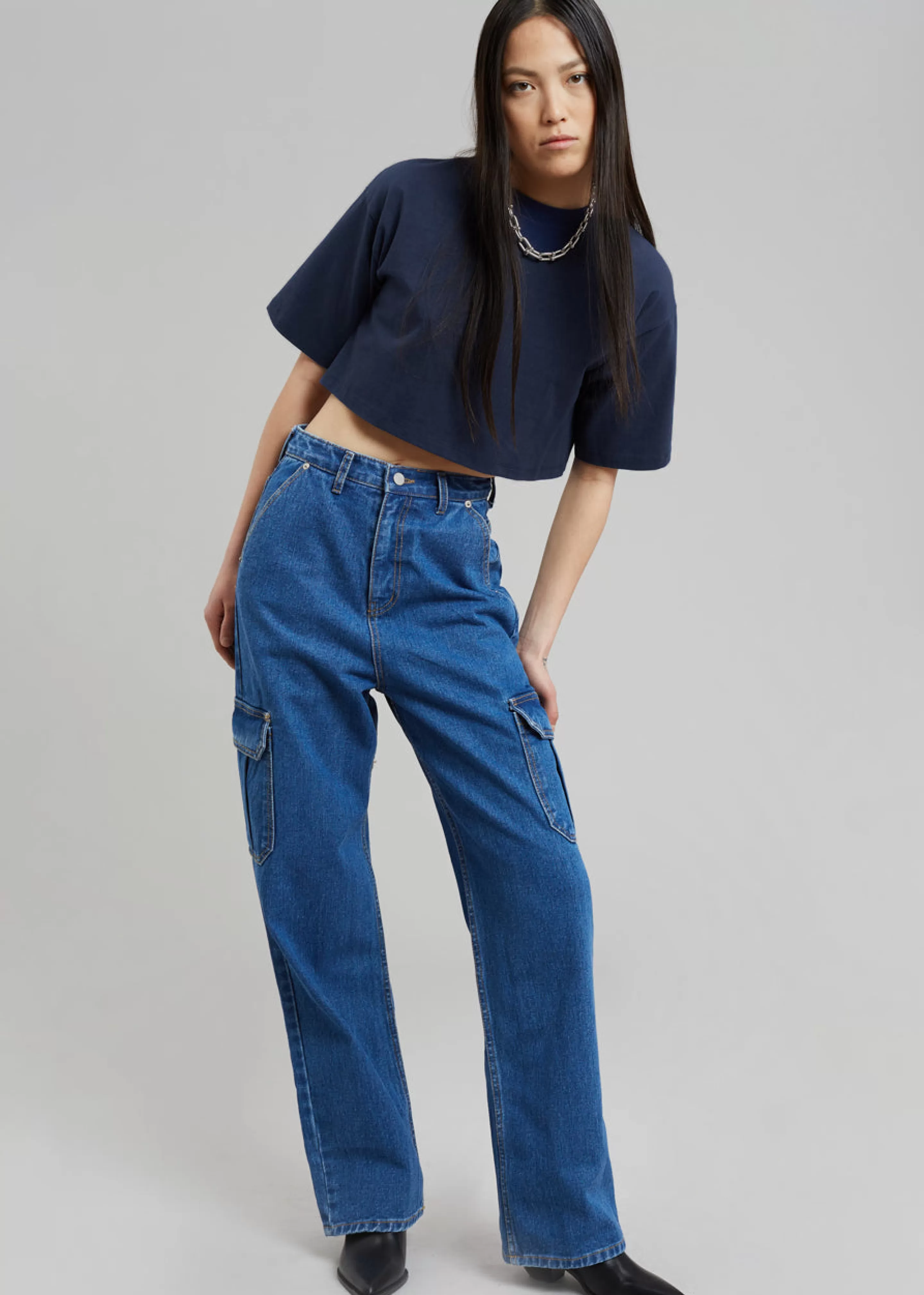 Tops | The Frankie Shop Karina Cropped T-Shirt Navy