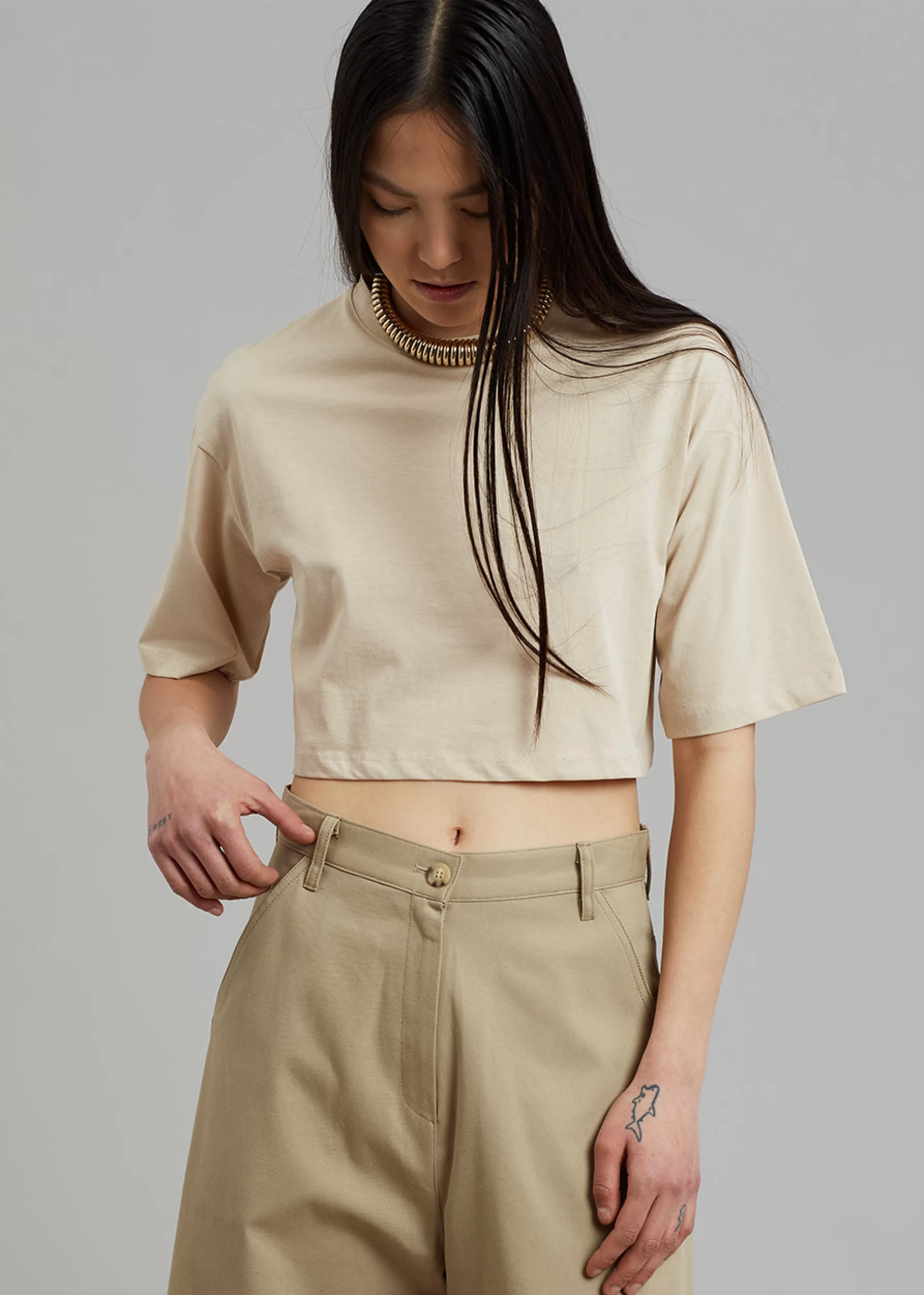 Tops | The Frankie Shop Karina Cropped T-Shirt Sand