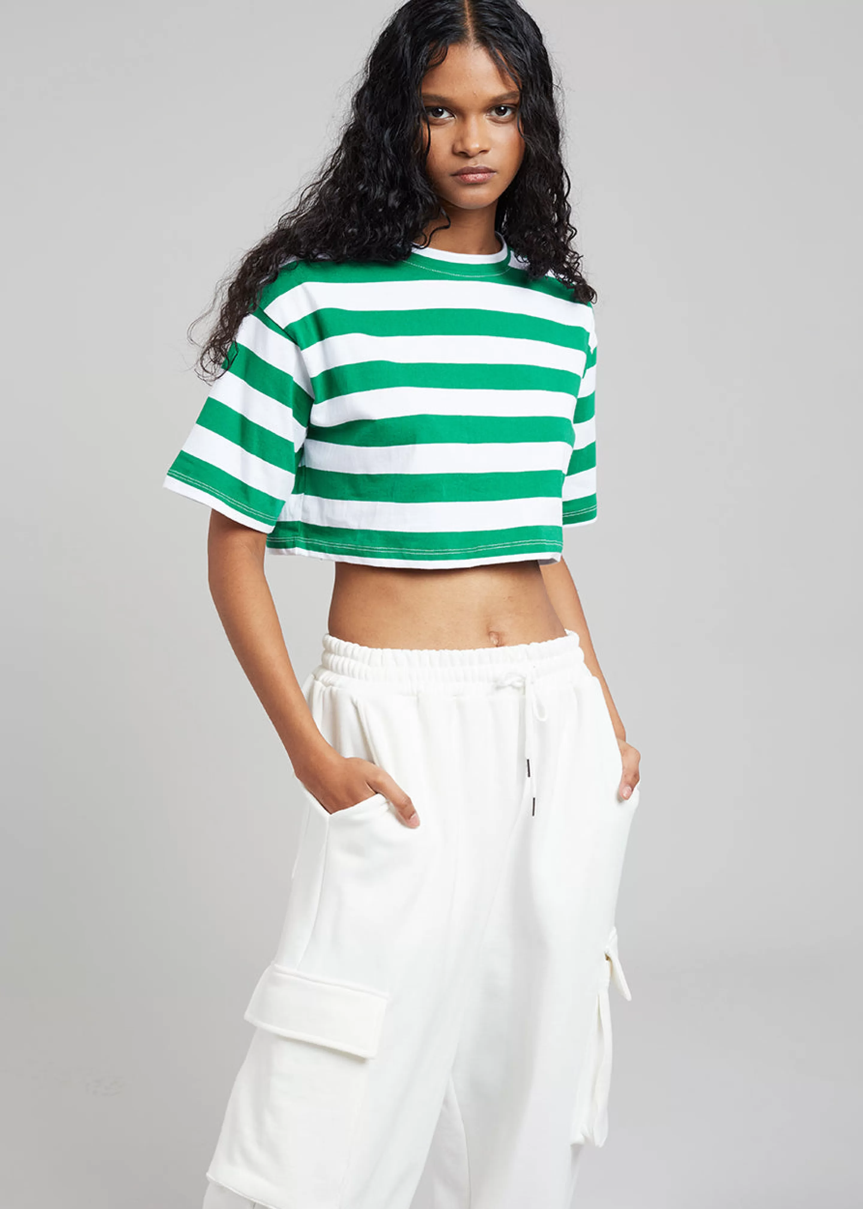 Tops | The Frankie Shop Karina Cropped T-Shirt Green/White