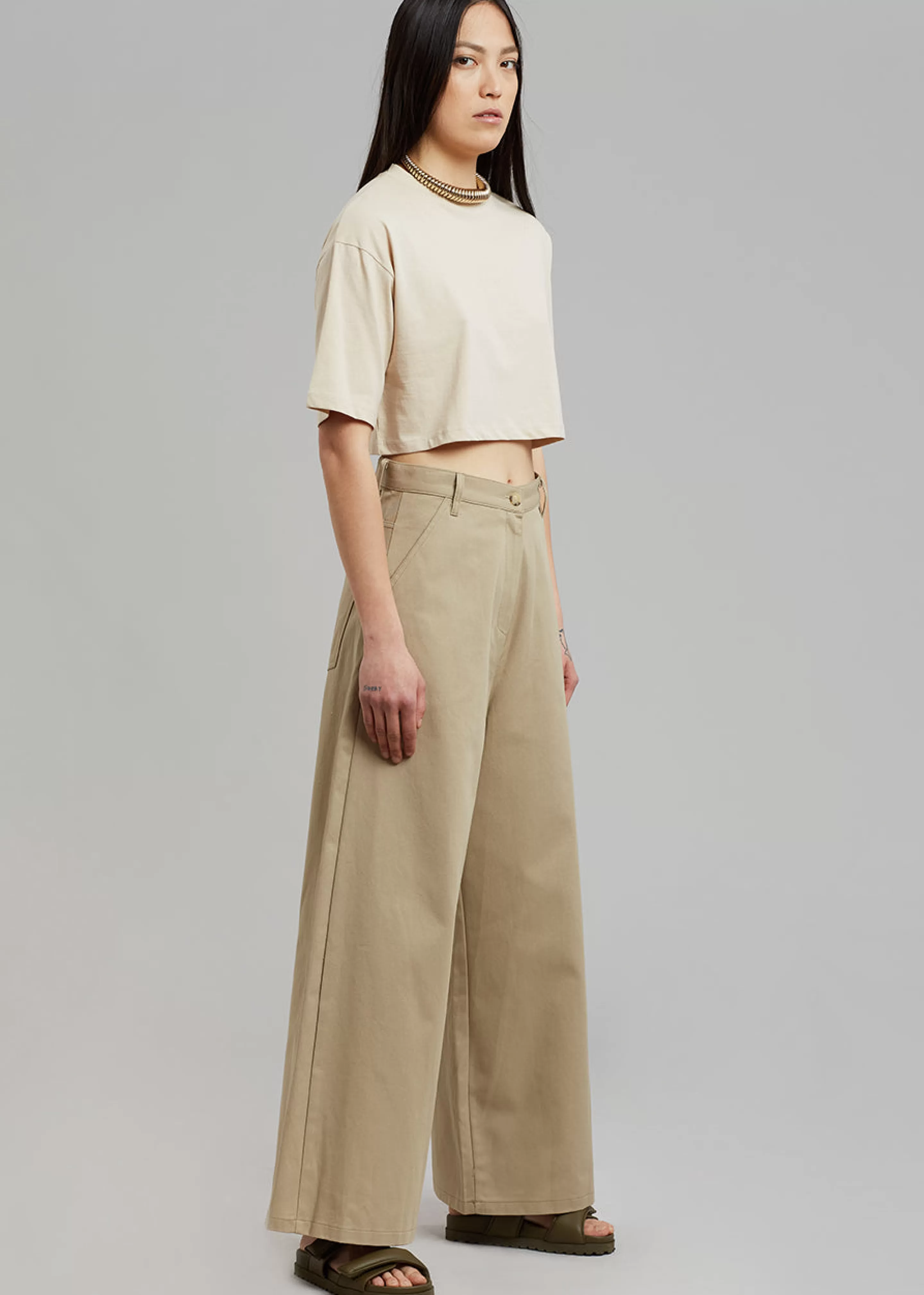 Tops | The Frankie Shop Karina Cropped T-Shirt Sand