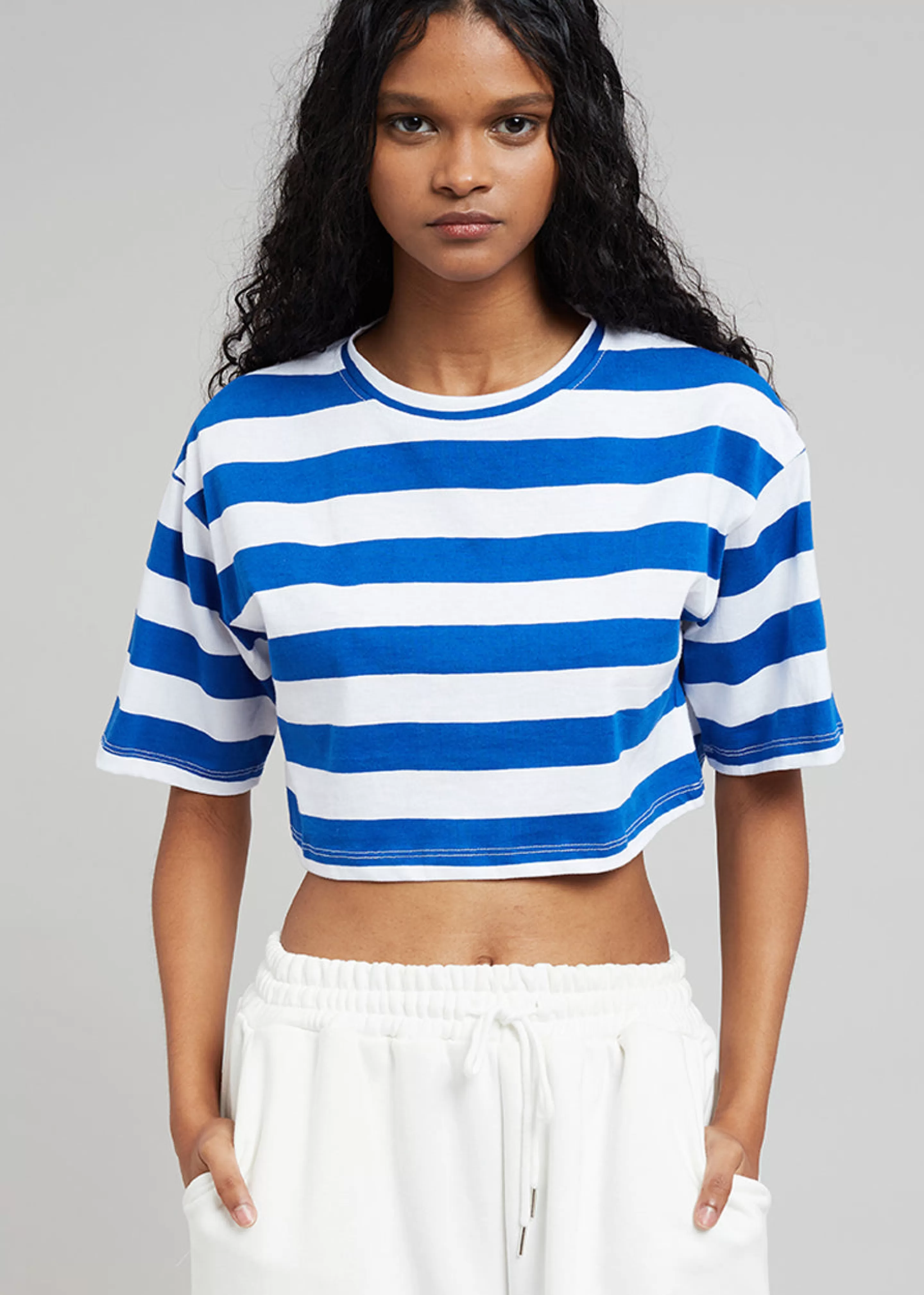 Tops | The Frankie Shop Karina Cropped T-Shirt Cobalt/White