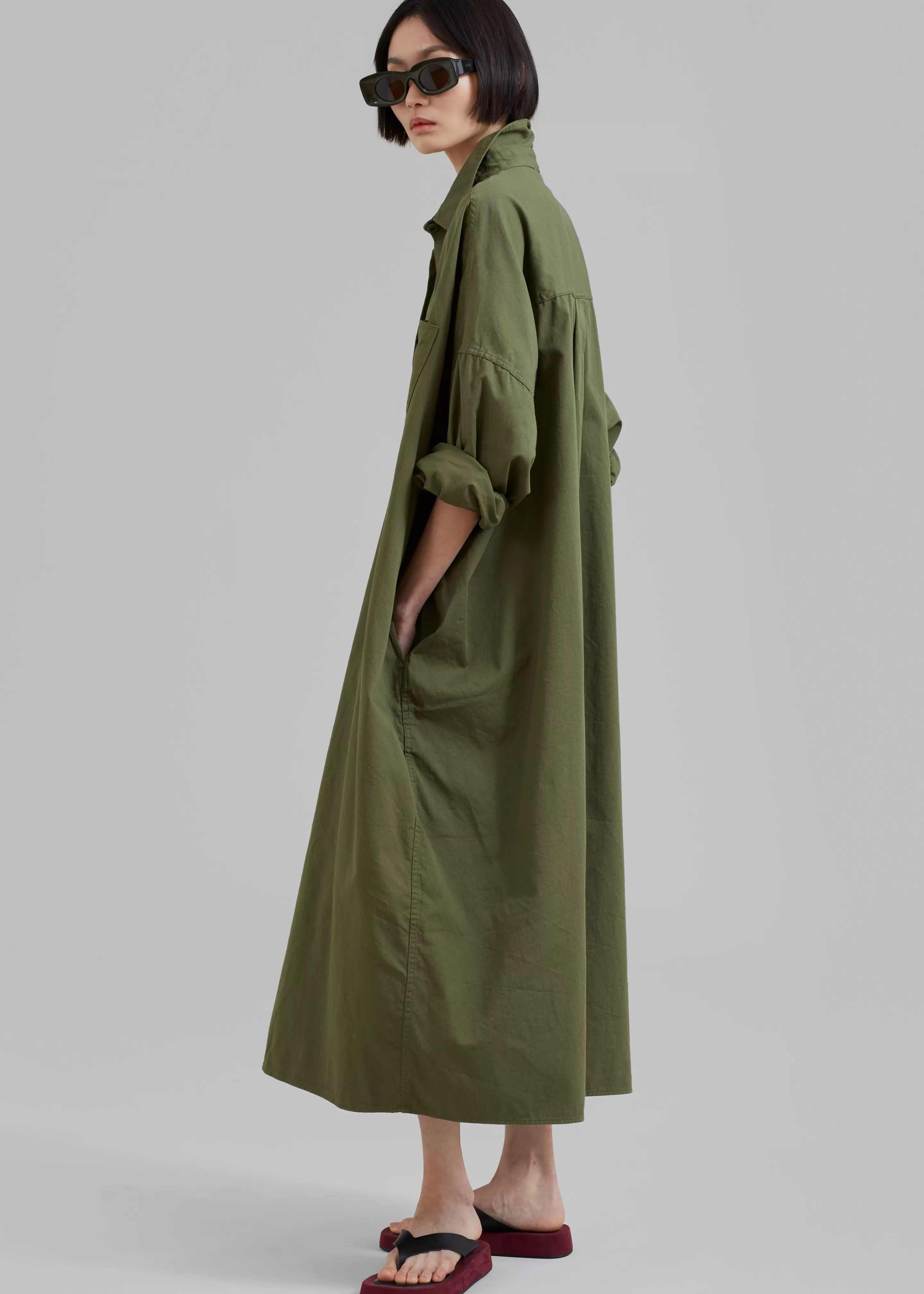 Dresses | The Frankie Shop Kason Oversized Shirt Dress Dark Olive