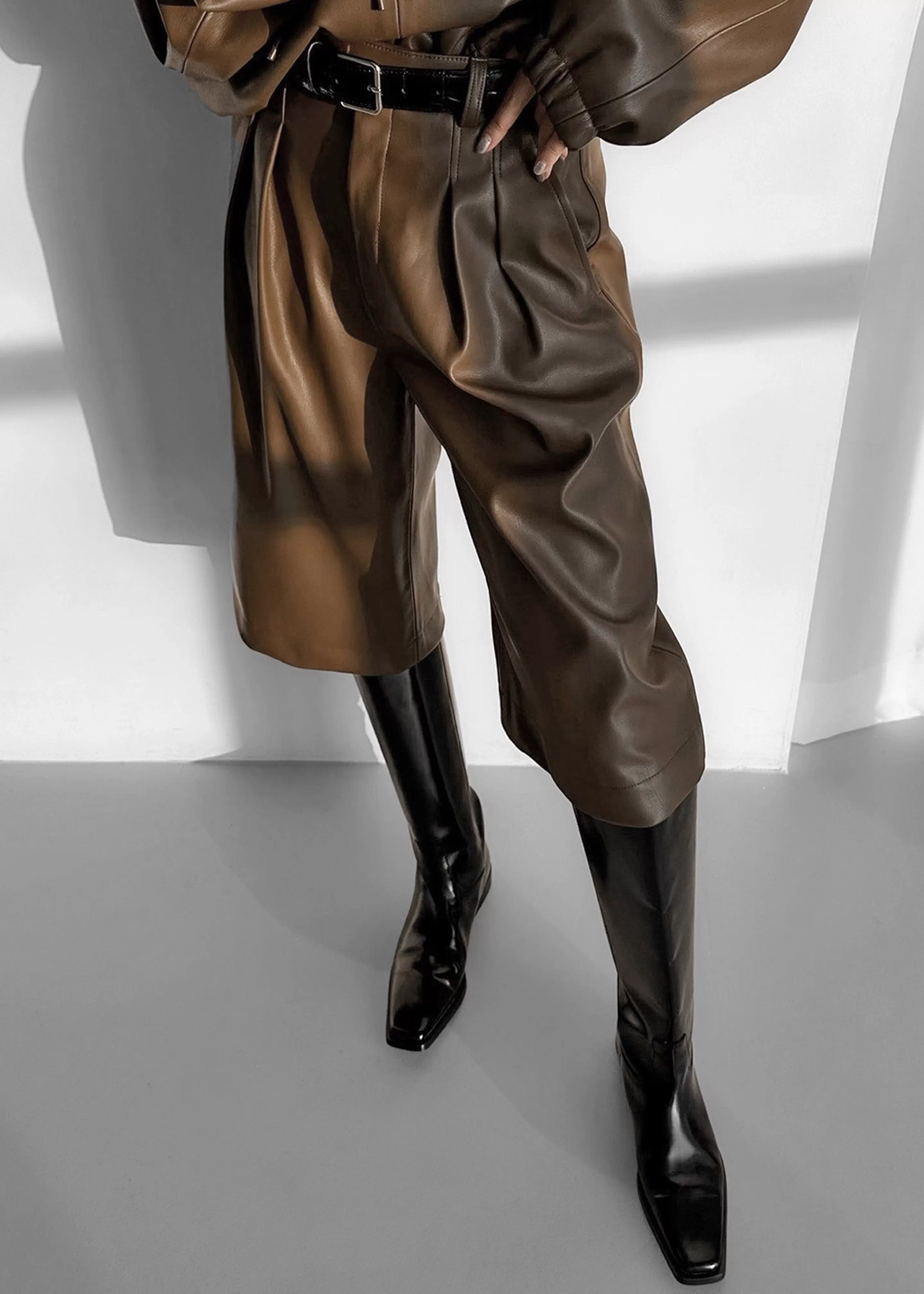 Bottoms | The Frankie Shop Kerang Faux Leather Bermuda Shorts Brown