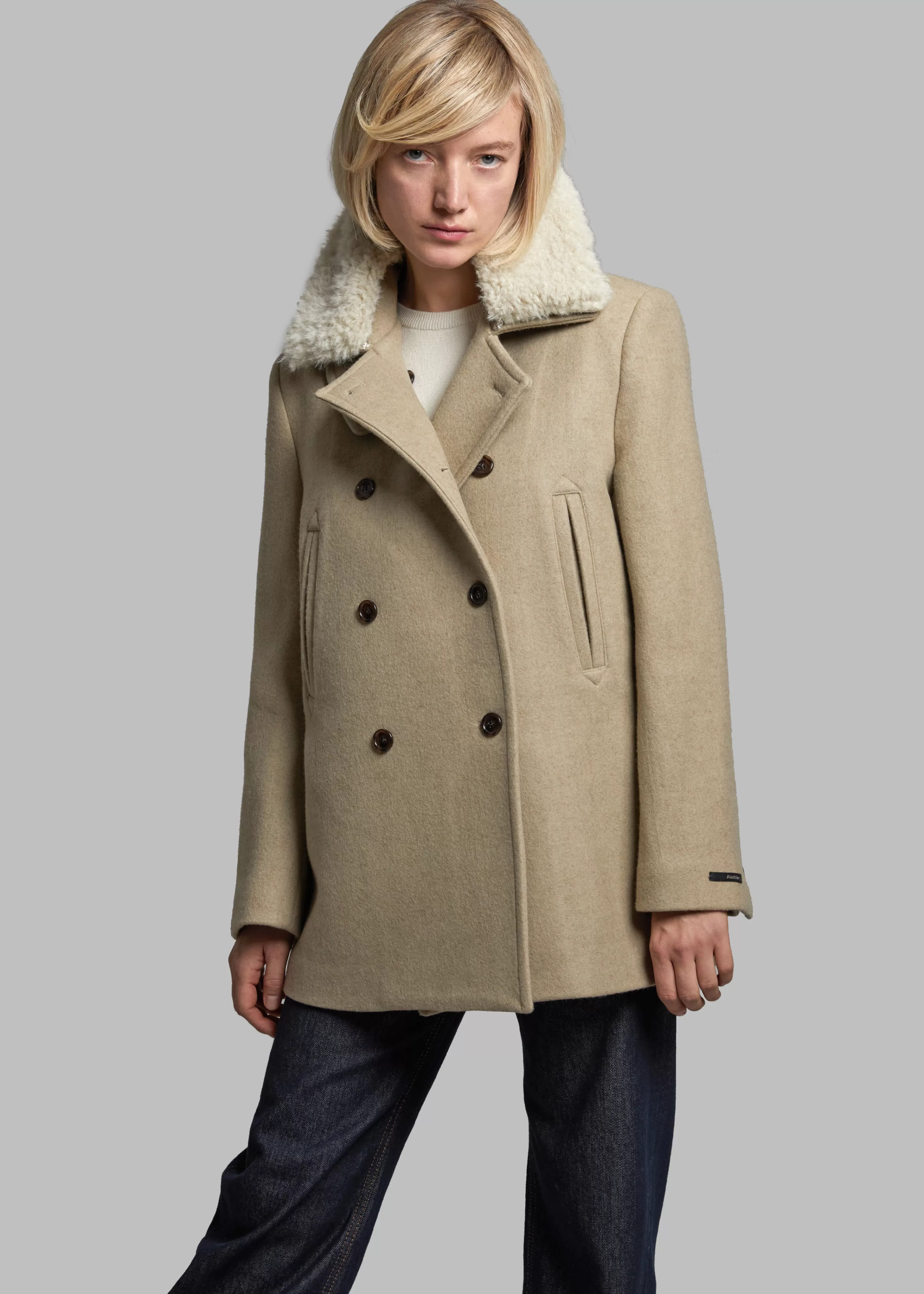 Outerwear | The Frankie Shop Kimmo Faux Fur Collar Peacoat Beige