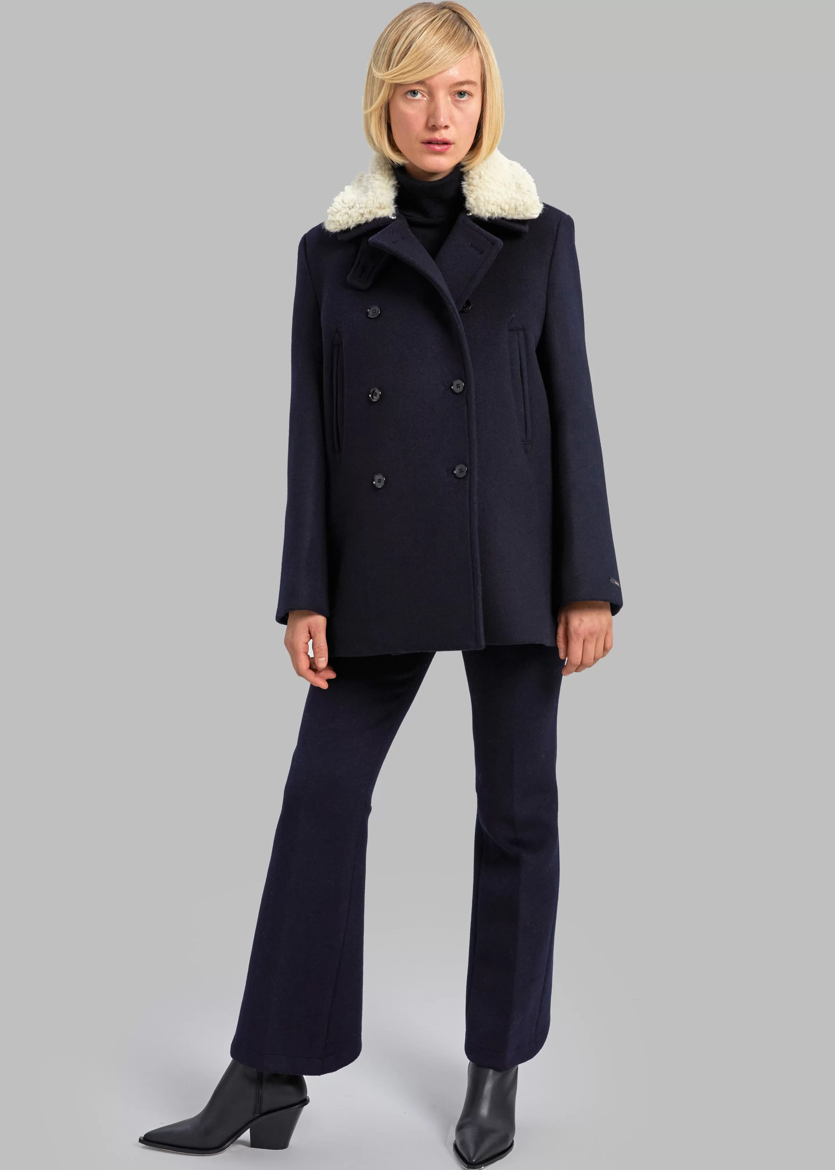 Outerwear | The Frankie Shop Kimmo Faux Fur Collar Peacoat Navy