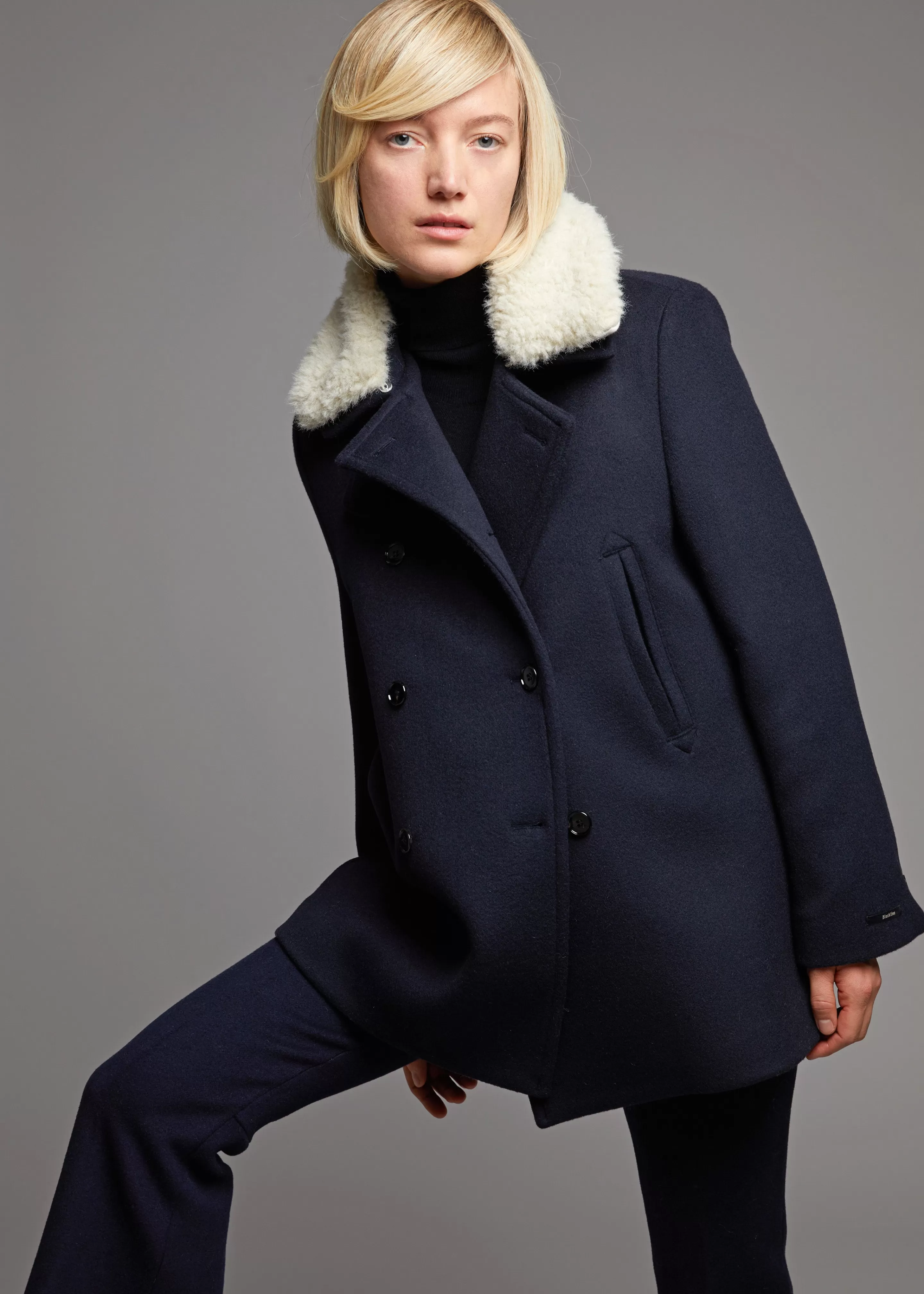 Outerwear | The Frankie Shop Kimmo Faux Fur Collar Peacoat Navy