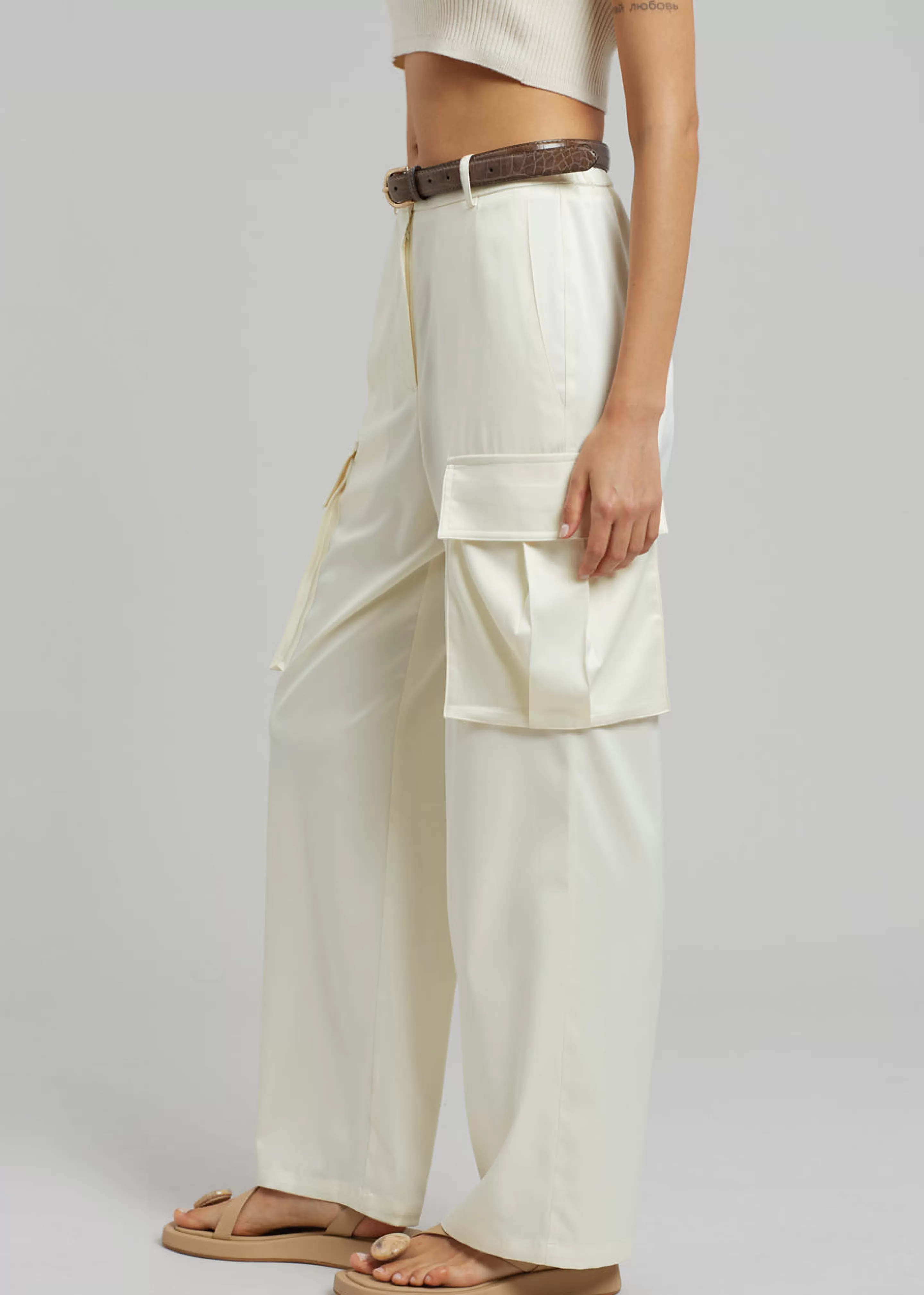 Bottoms | The Frankie Shop Lauren Silky Cargo Pants Cream