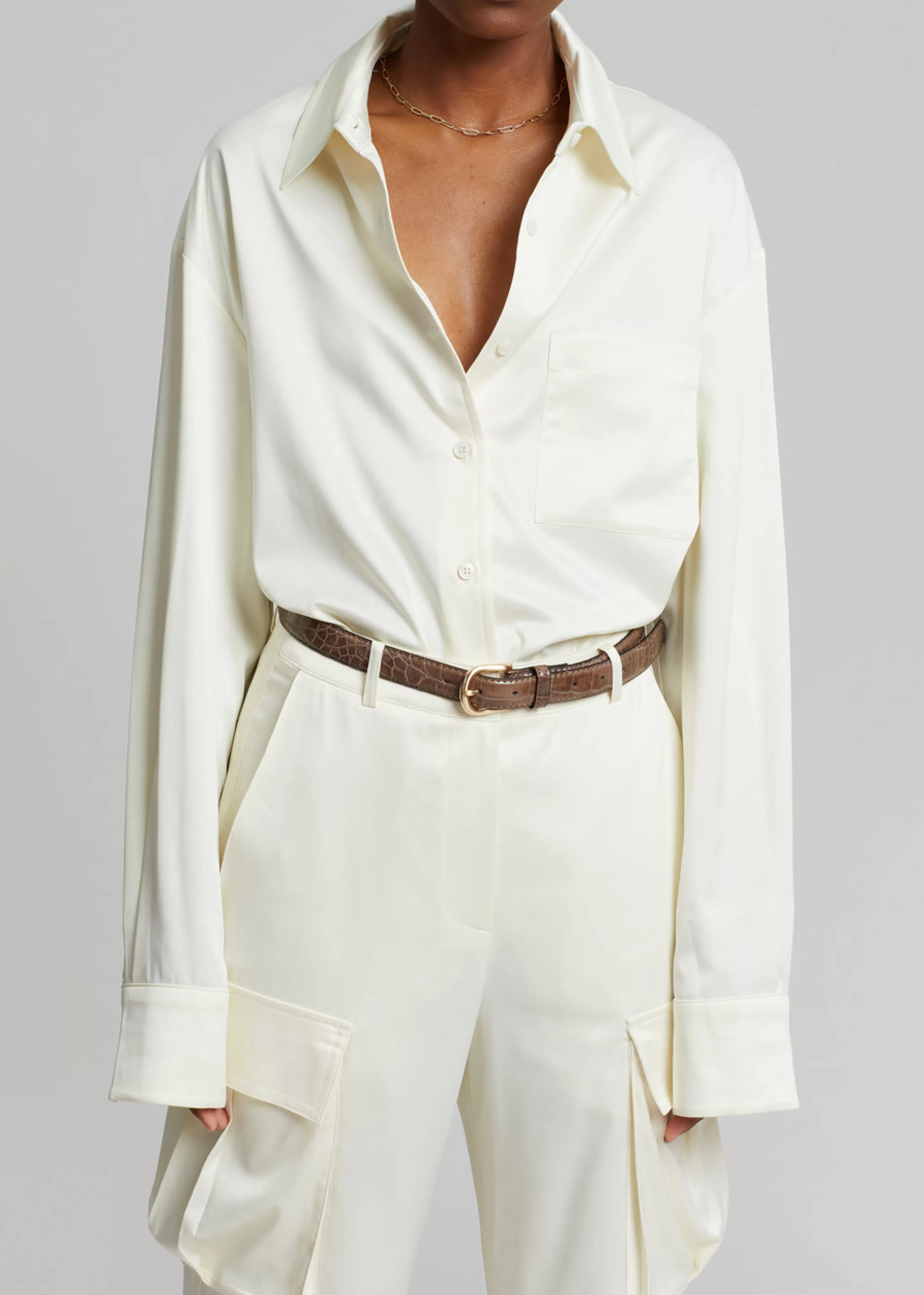 Tops | The Frankie Shop Lauren Silky Shirt Cream