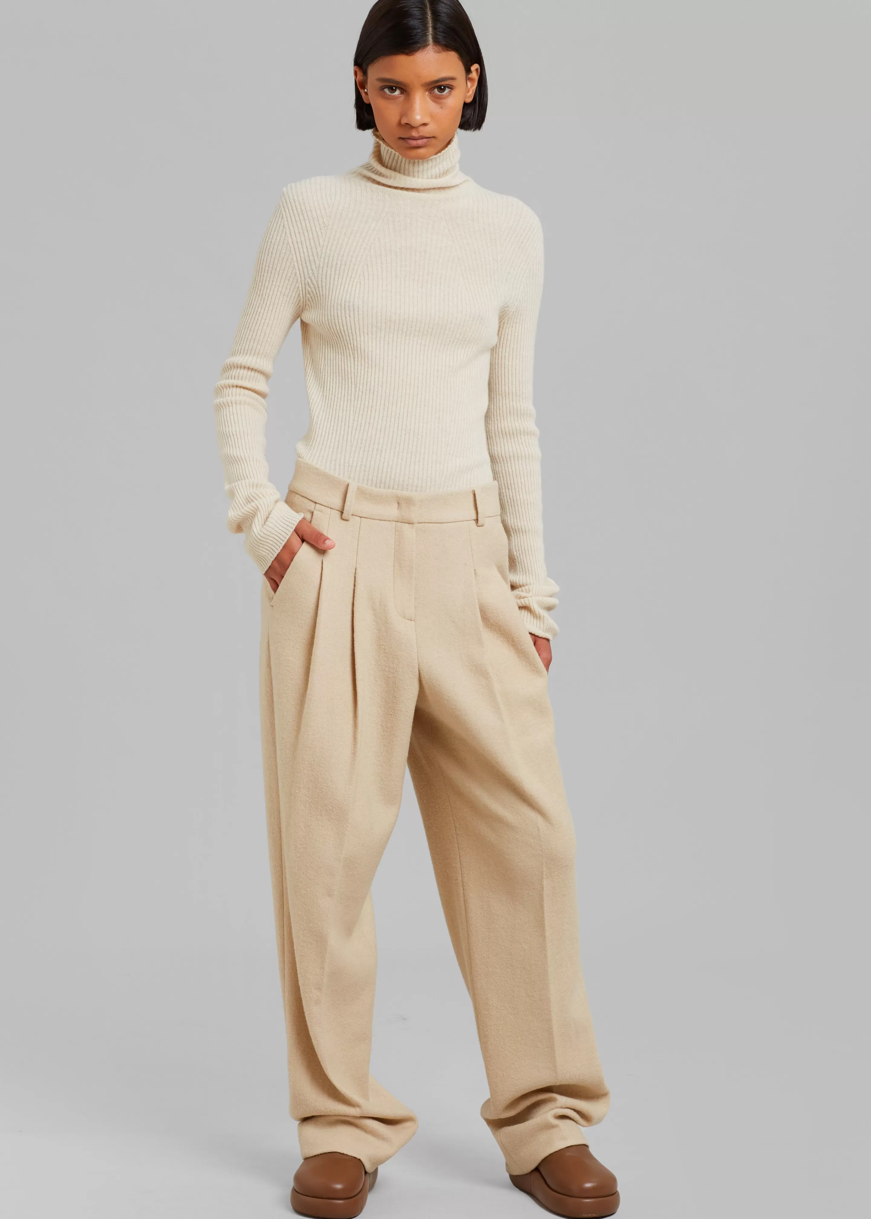 Bottoms | The Frankie Shop Layton Boiled Wool Suit Pants Beige