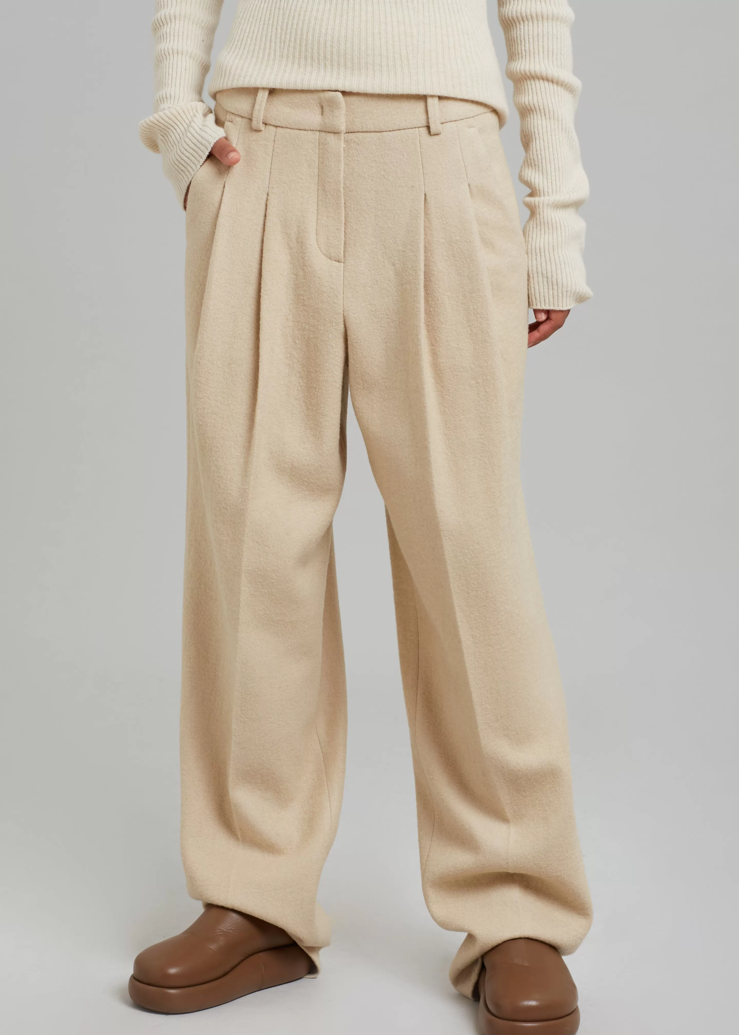 Bottoms | The Frankie Shop Layton Boiled Wool Suit Pants Beige